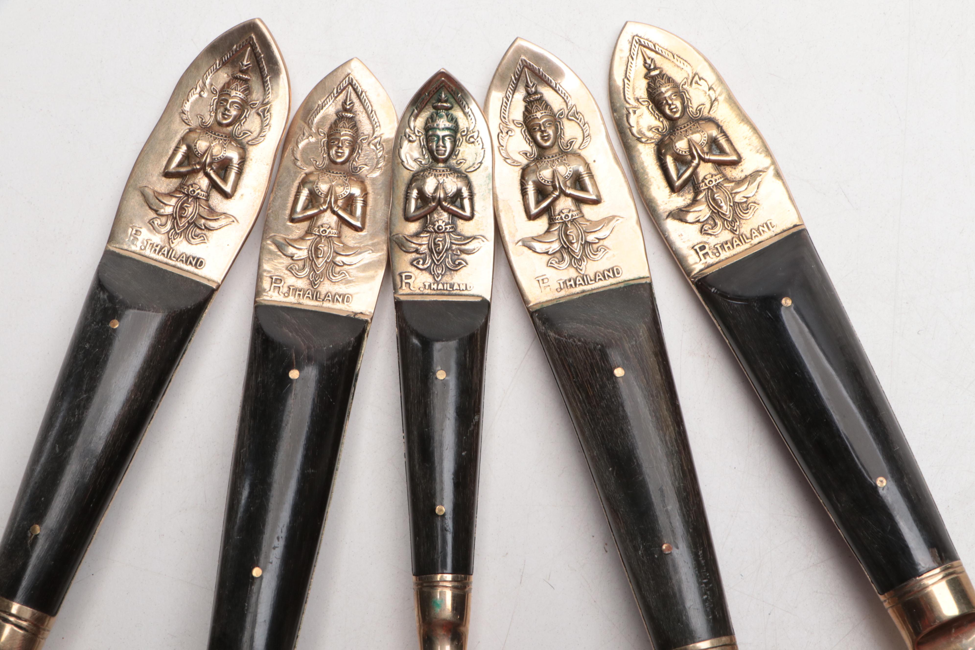 Thai Brass and Wood Serving Utensils, Mid to Late 20th Century