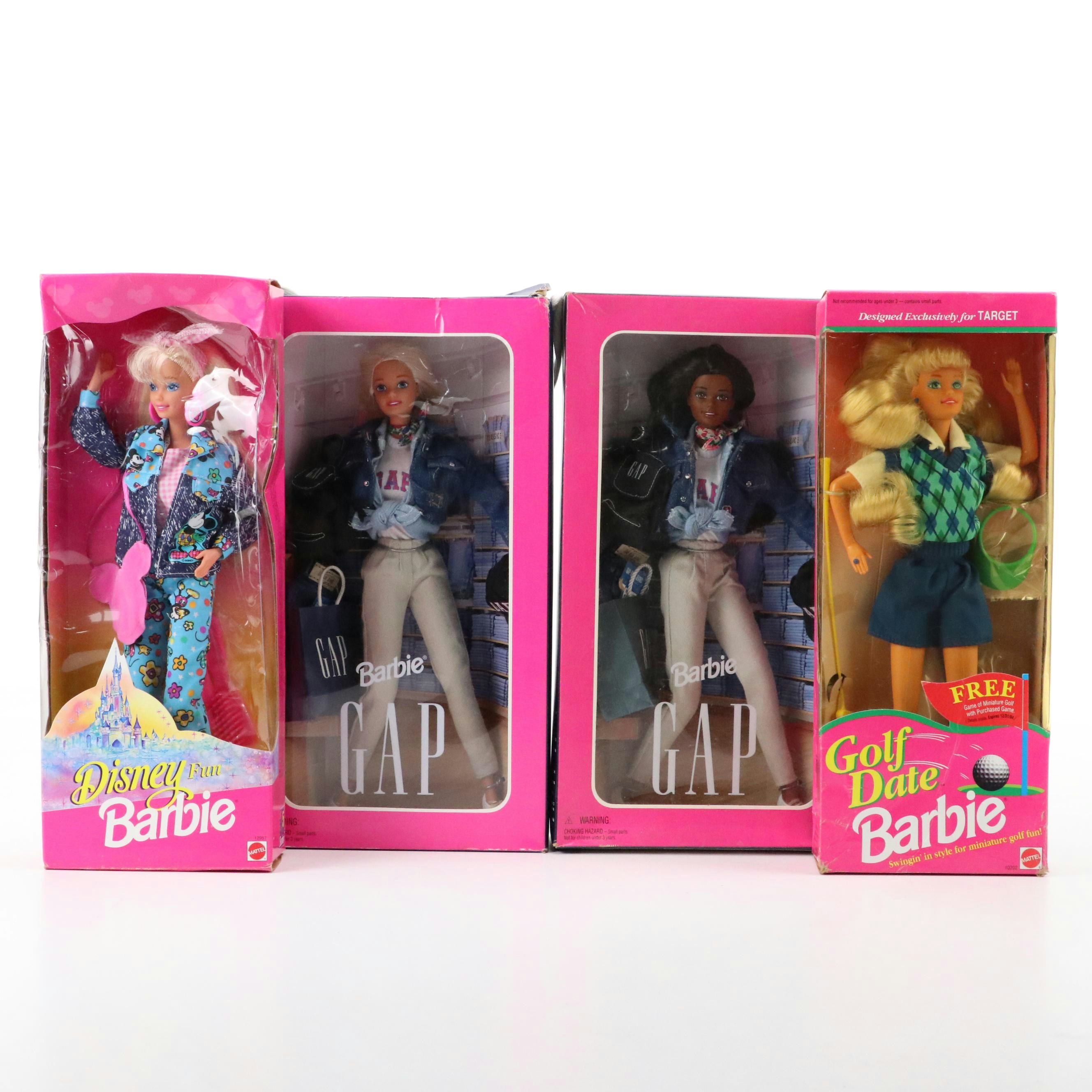 Golf Date, GAP and Disney Barbies in Boxes