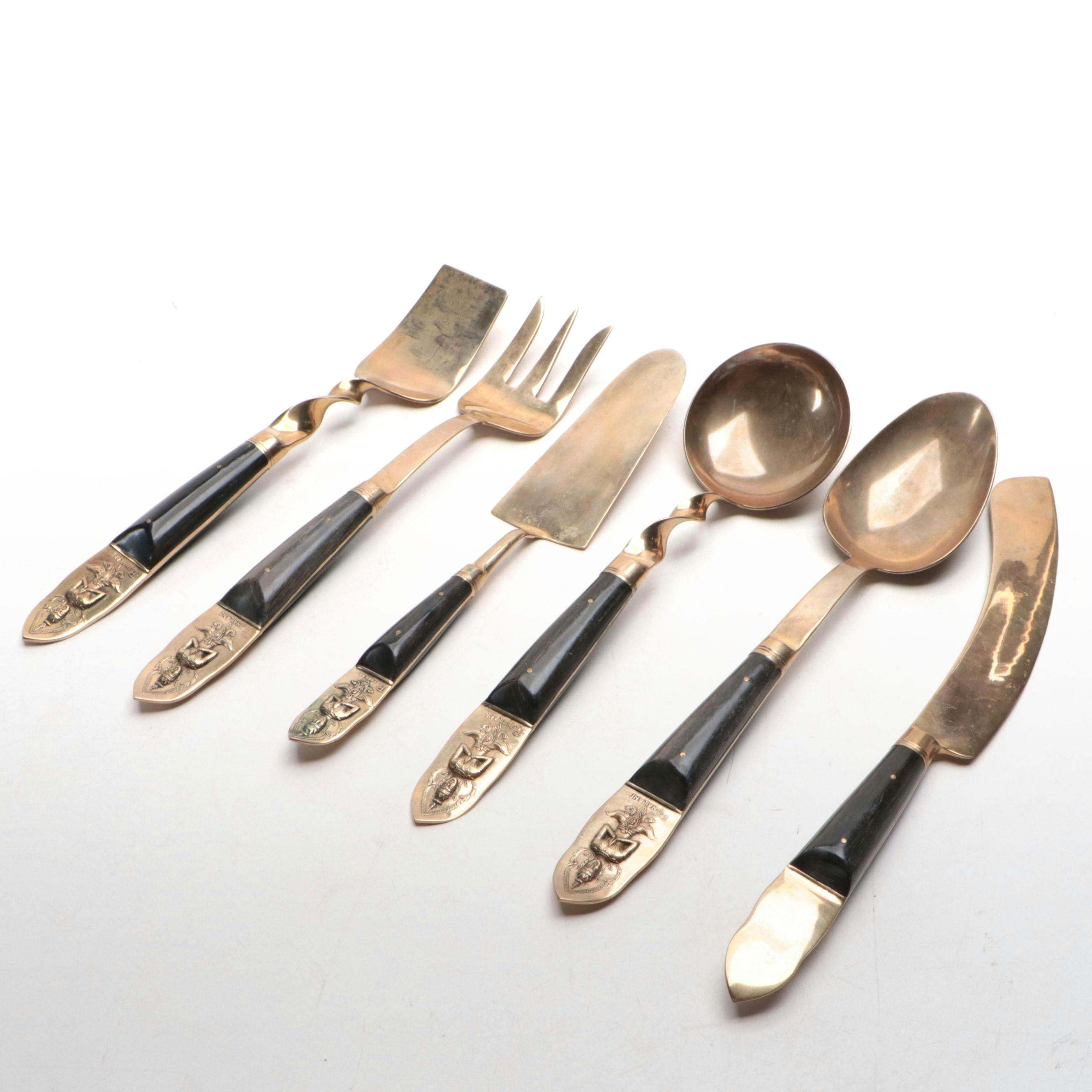 Thai Brass and Wood Serving Utensils, Mid to Late 20th Century