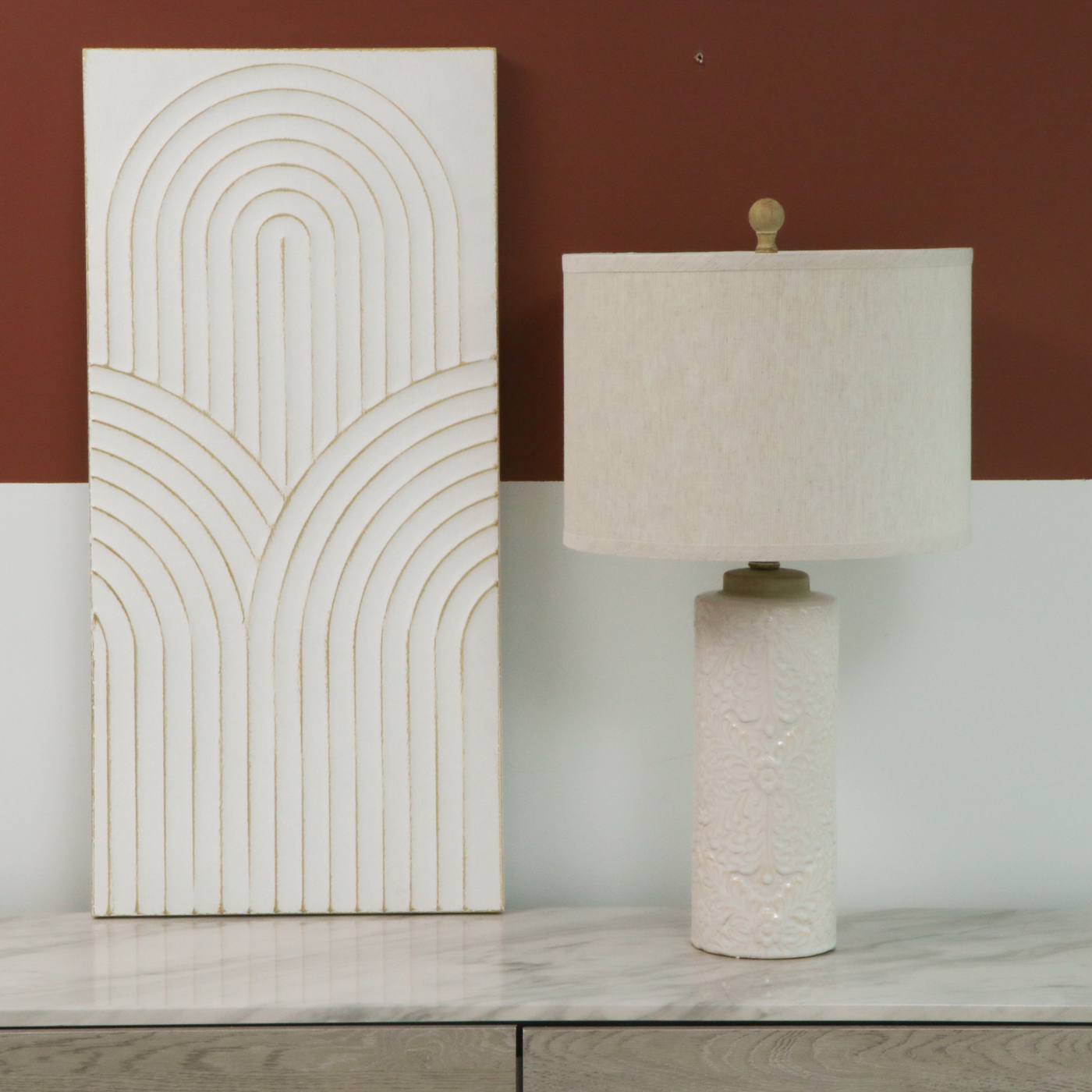 Surya "Esben" Ceramic Table Lamp and Metal Wall Décor