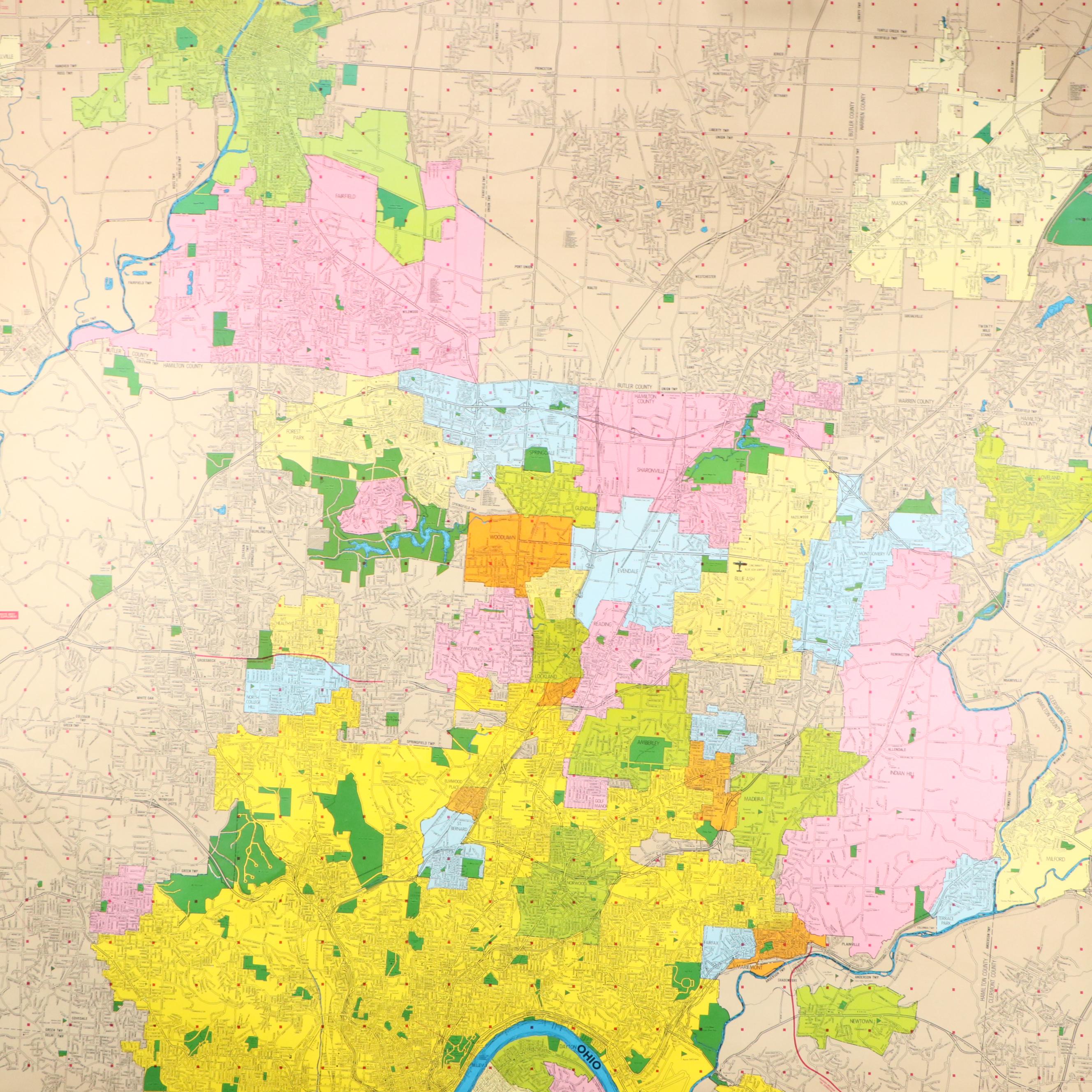 Color Lithograph Map "Cincinnati Area Metro Map"