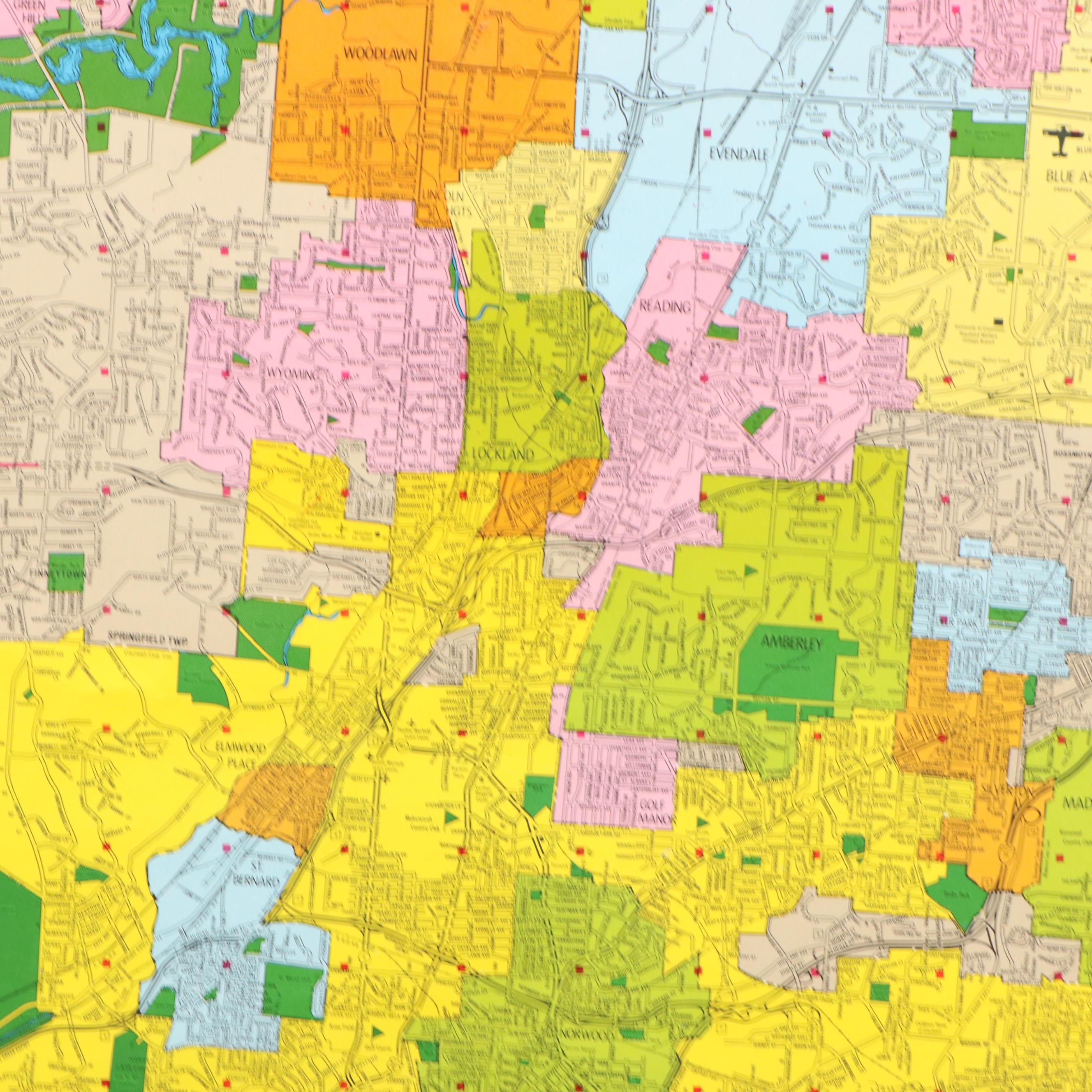 Color Lithograph Map "Cincinnati Area Metro Map"