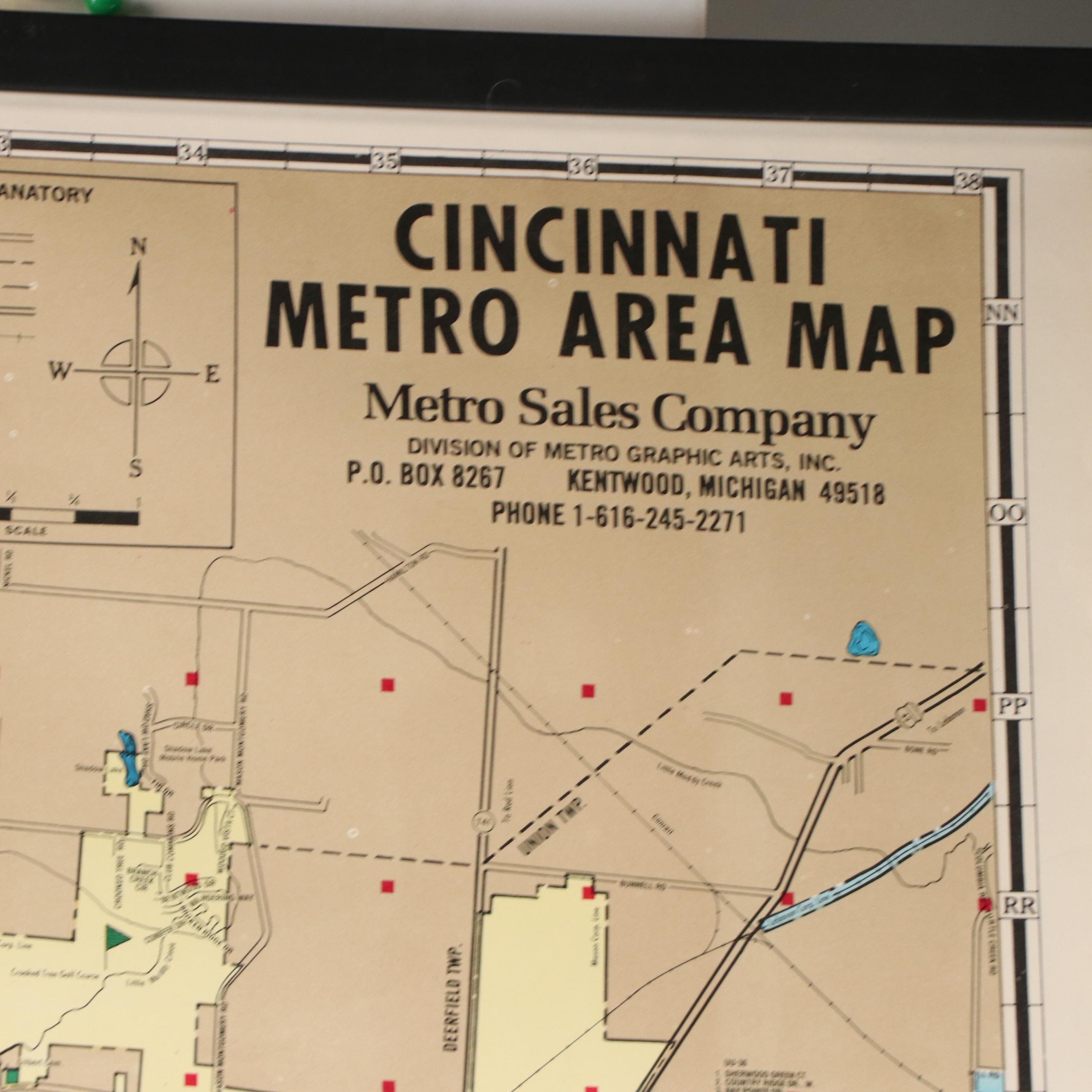 Color Lithograph Map "Cincinnati Area Metro Map"