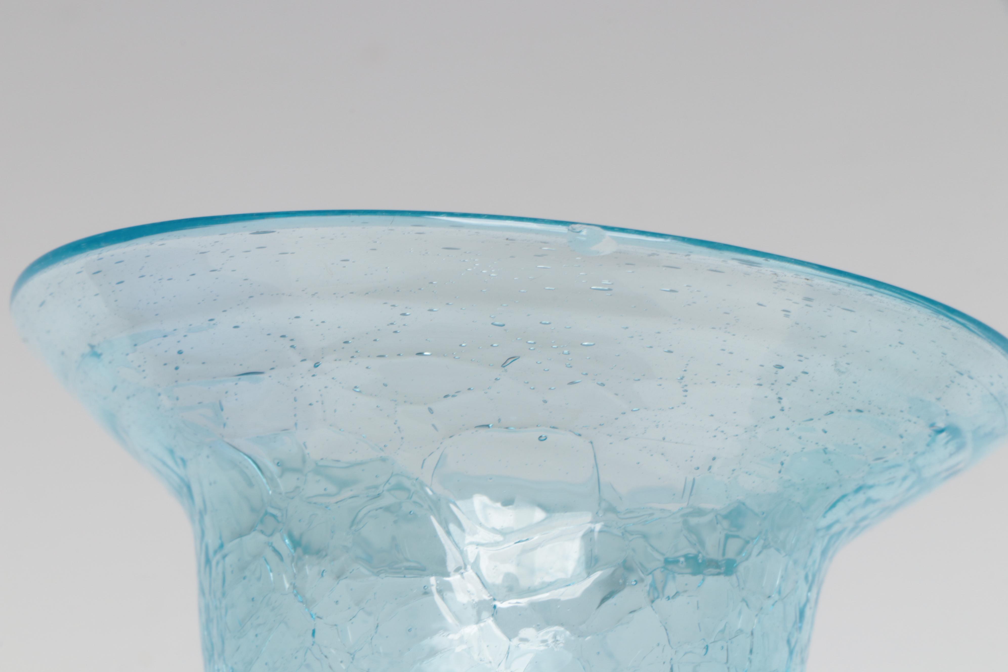 Blue Crackle Glass Vases and Pitchers with Other Glass Table Accessories