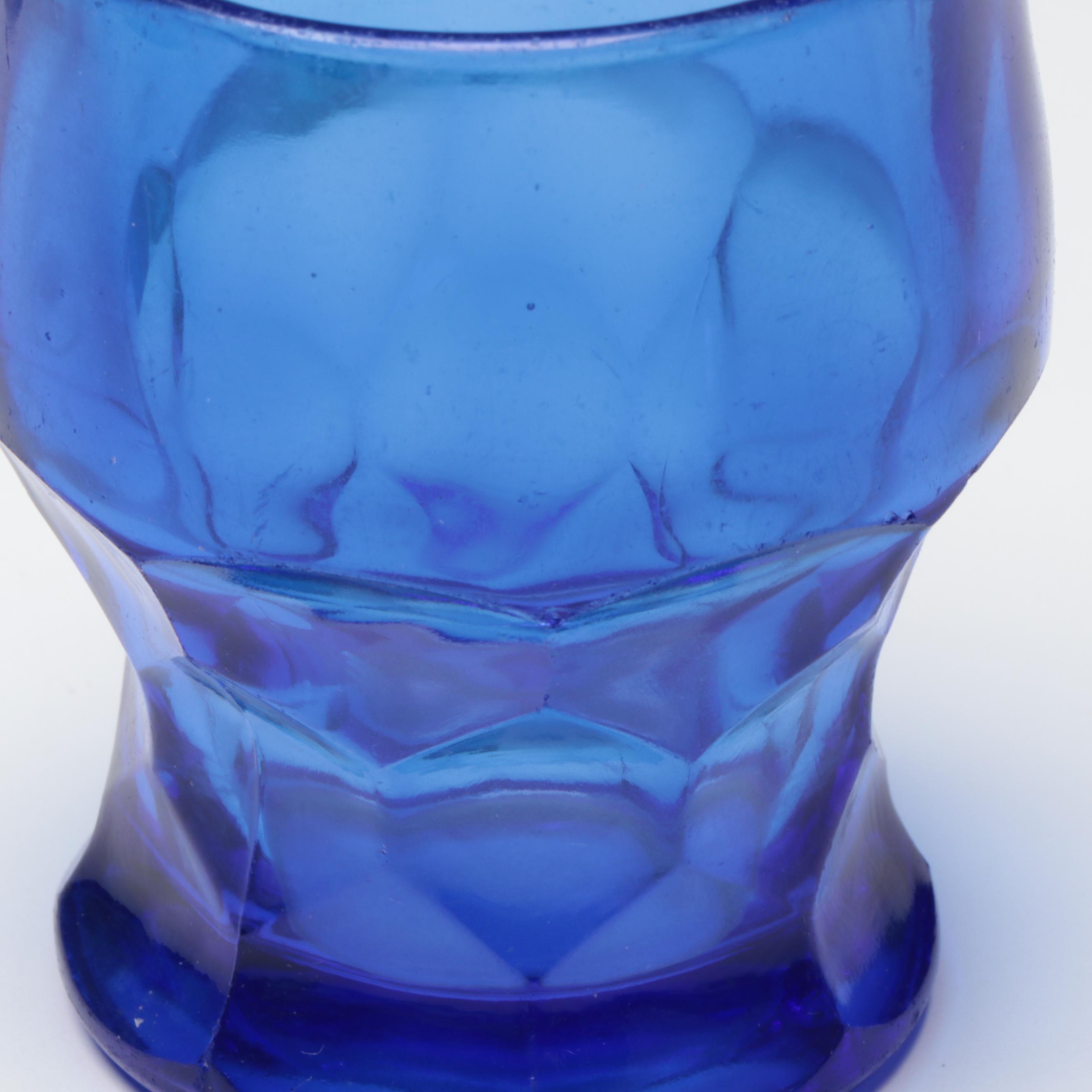 Blue Crackle Glass Vases and Pitchers with Other Glass Table Accessories