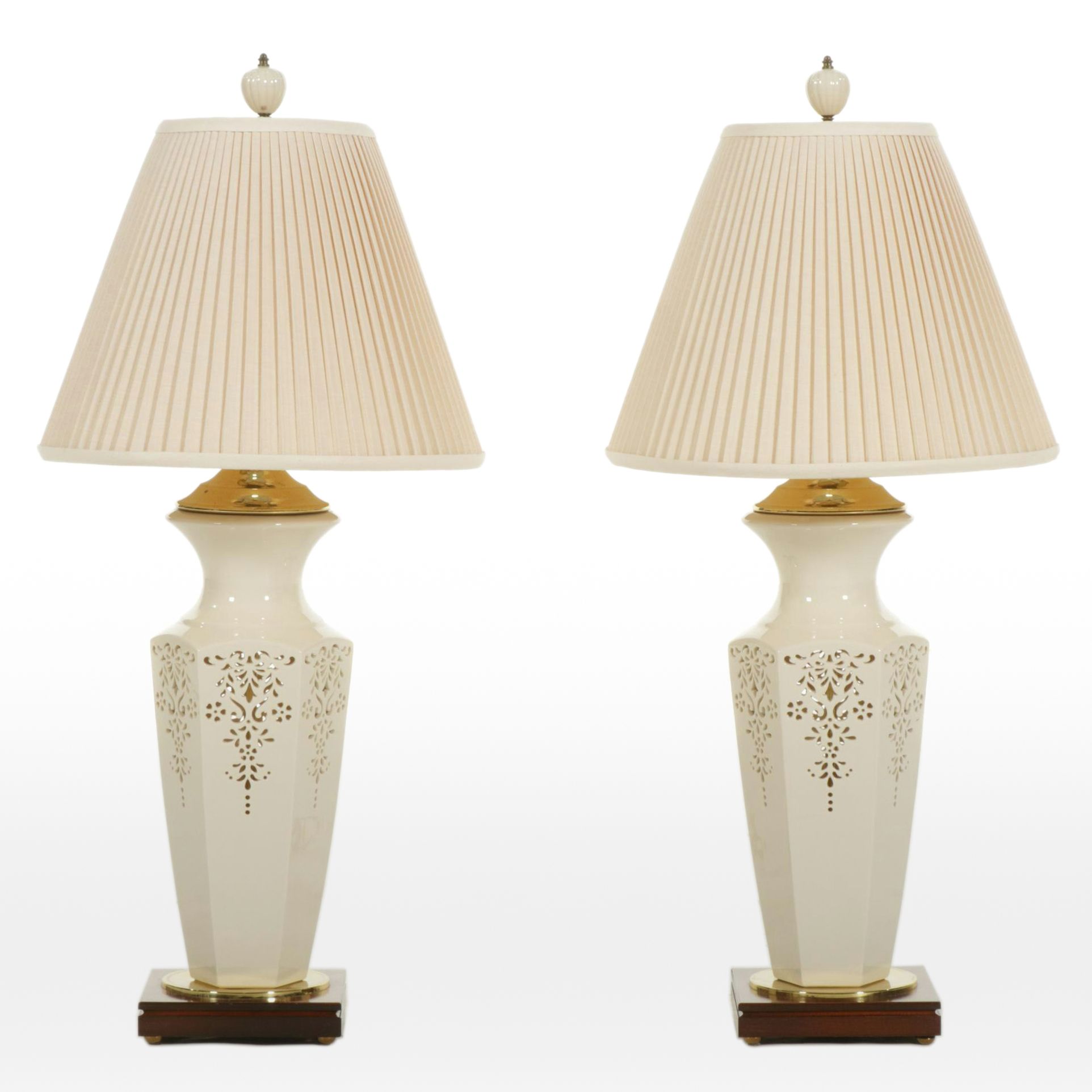 Lenox Pierced Ceramic Table Lamps, Pair, 21st Century
