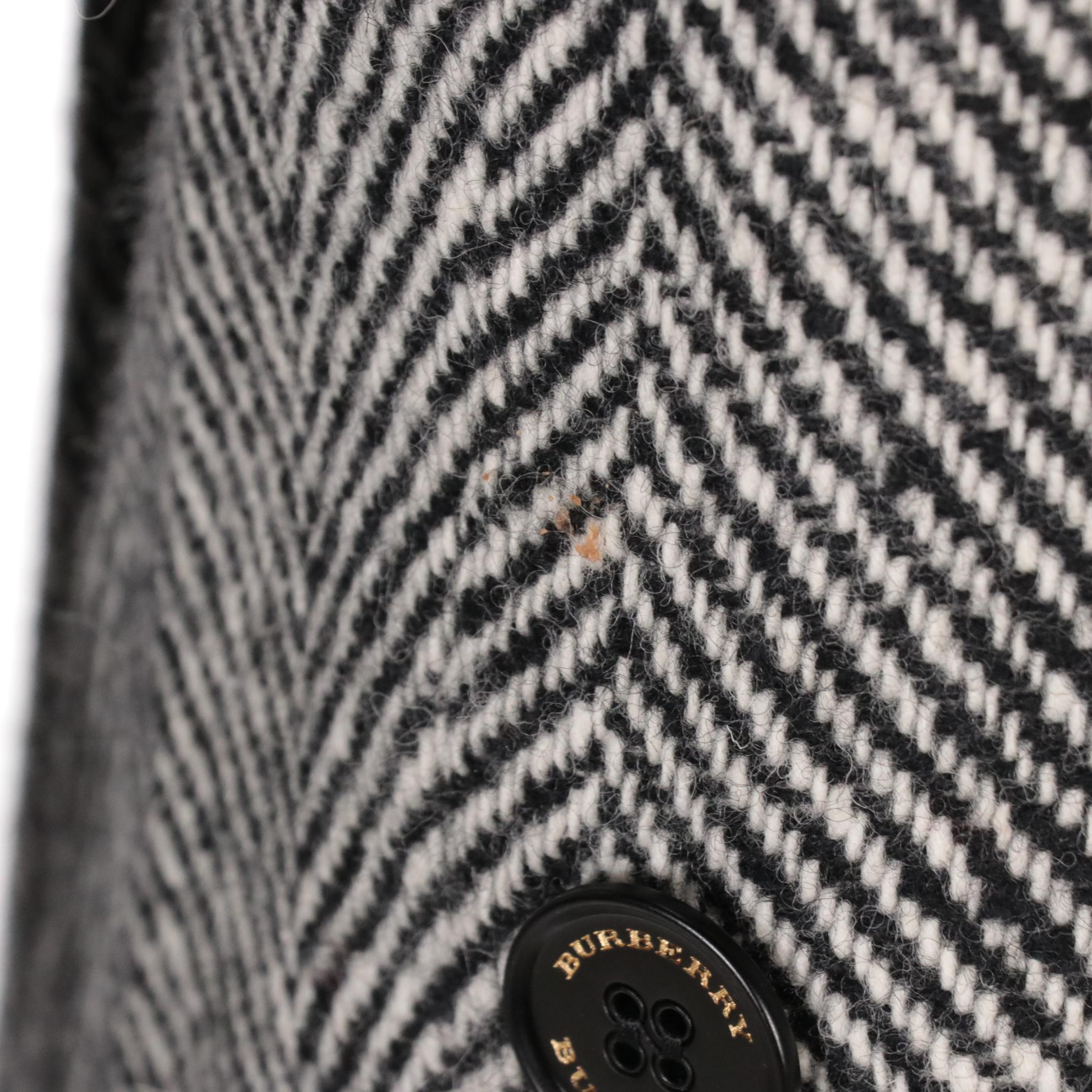 Burberry B&W Herringbone Wool Ruffled Pocket Trench Coat