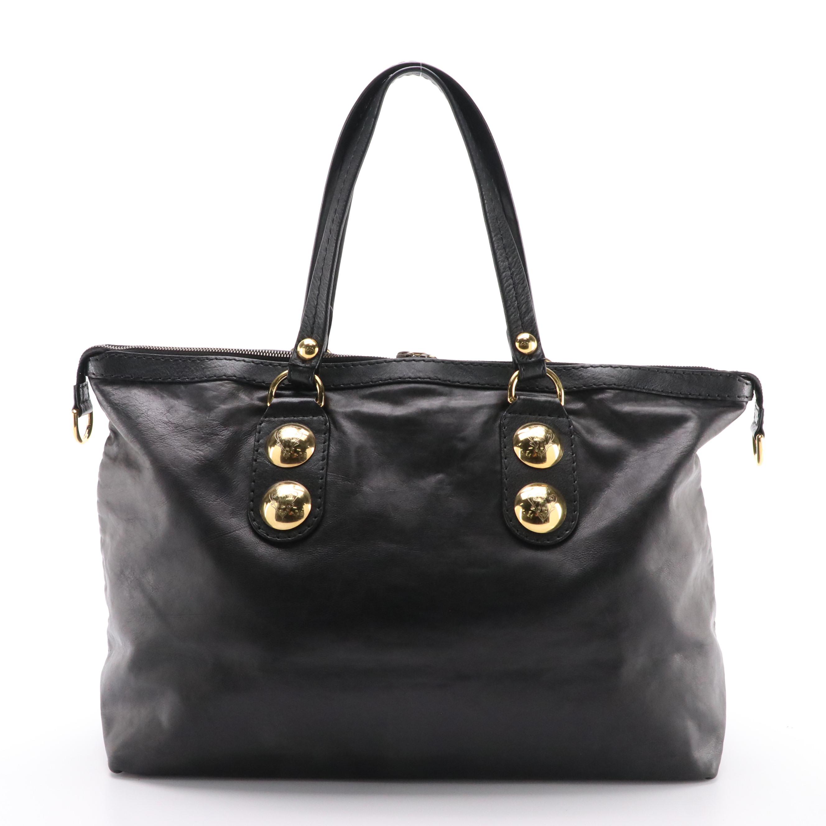 Gucci Babouska Tote Bag in Black Leather with Heart Crest Studded Charm