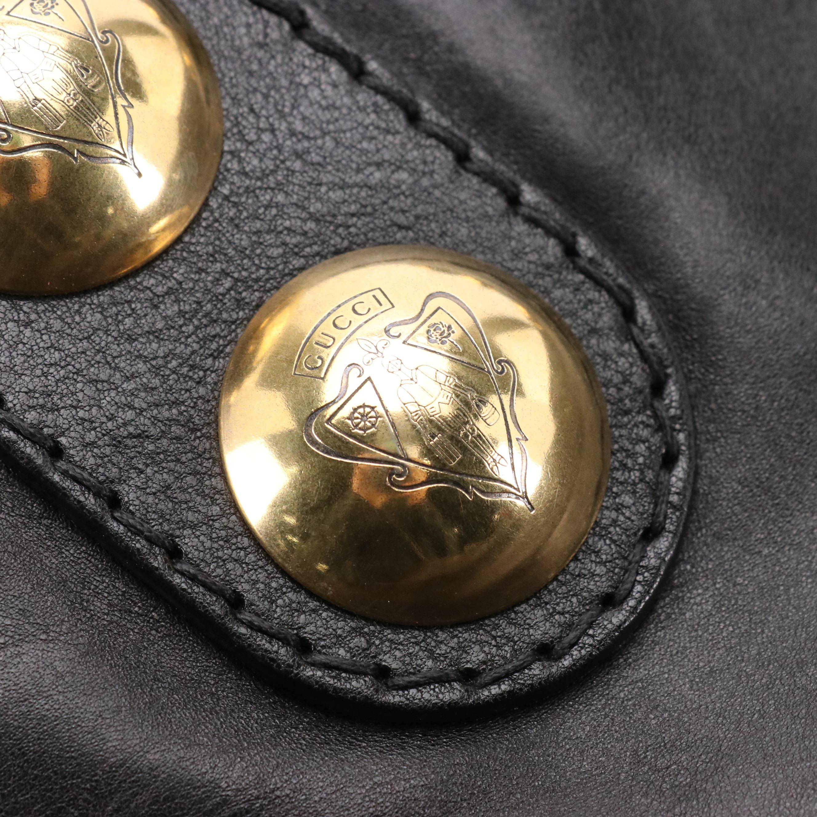 Gucci Babouska Tote Bag in Black Leather with Heart Crest Studded Charm