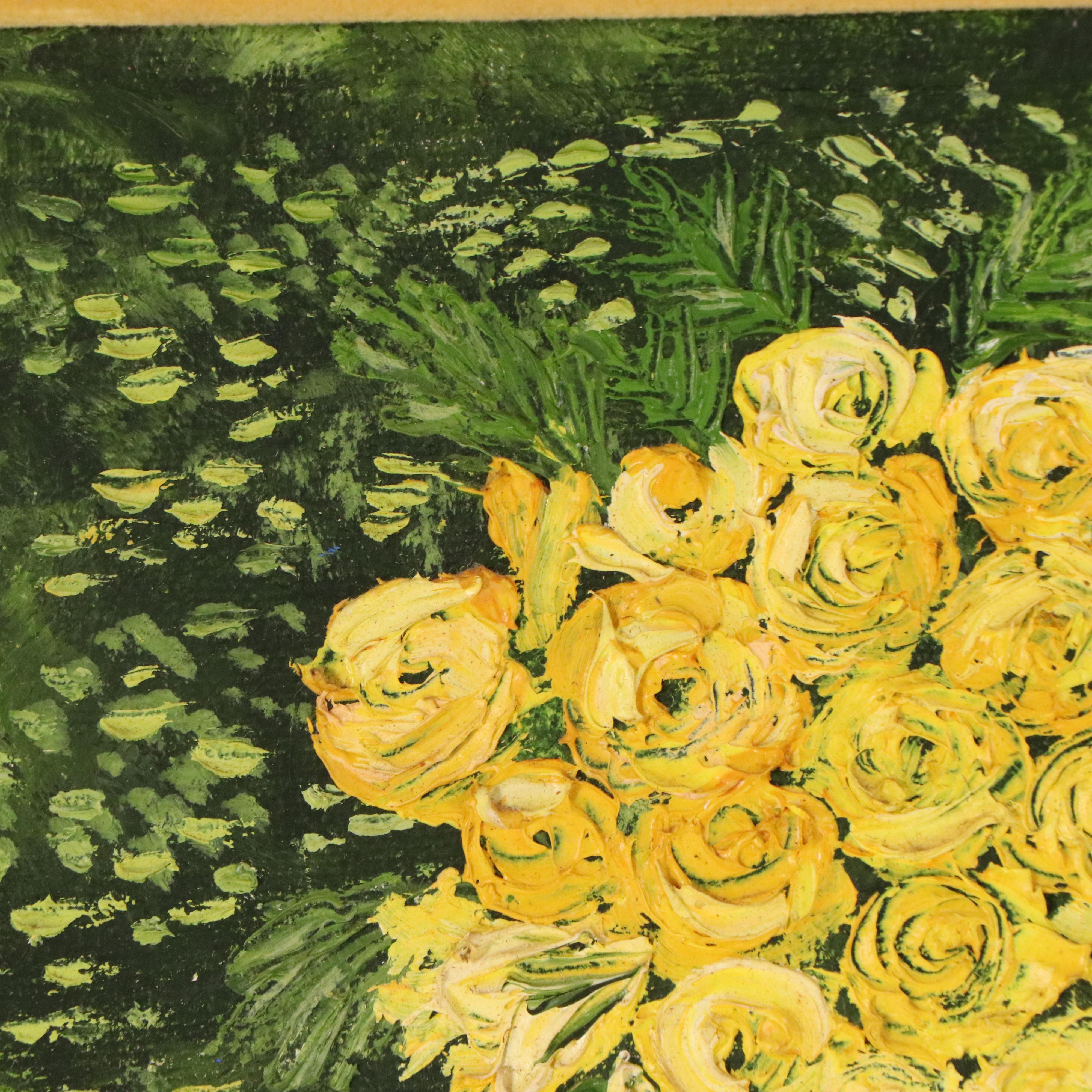 Elizabeth Charleston Impasto Oil Painting "Yellow Roses," 1964