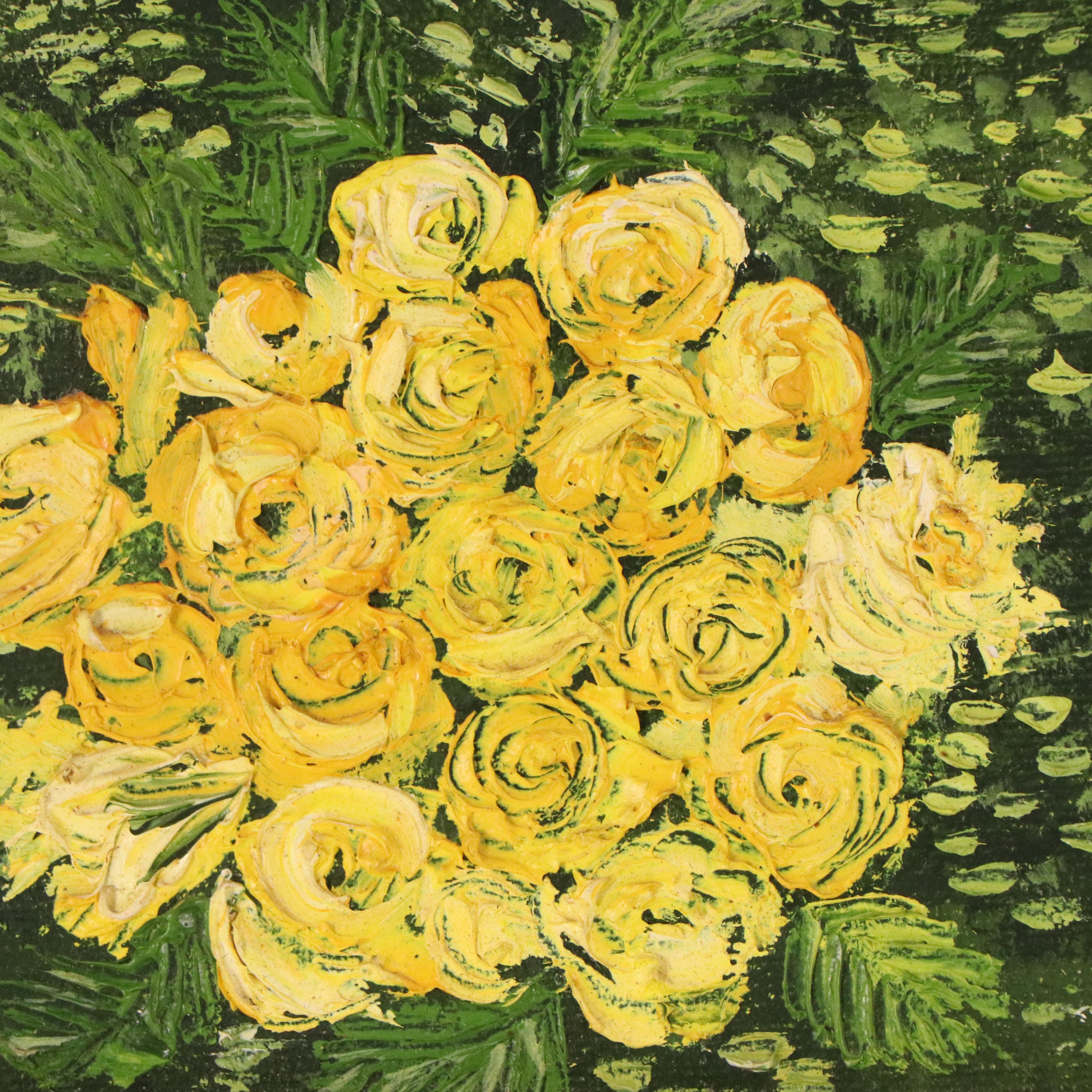 Elizabeth Charleston Impasto Oil Painting "Yellow Roses," 1964