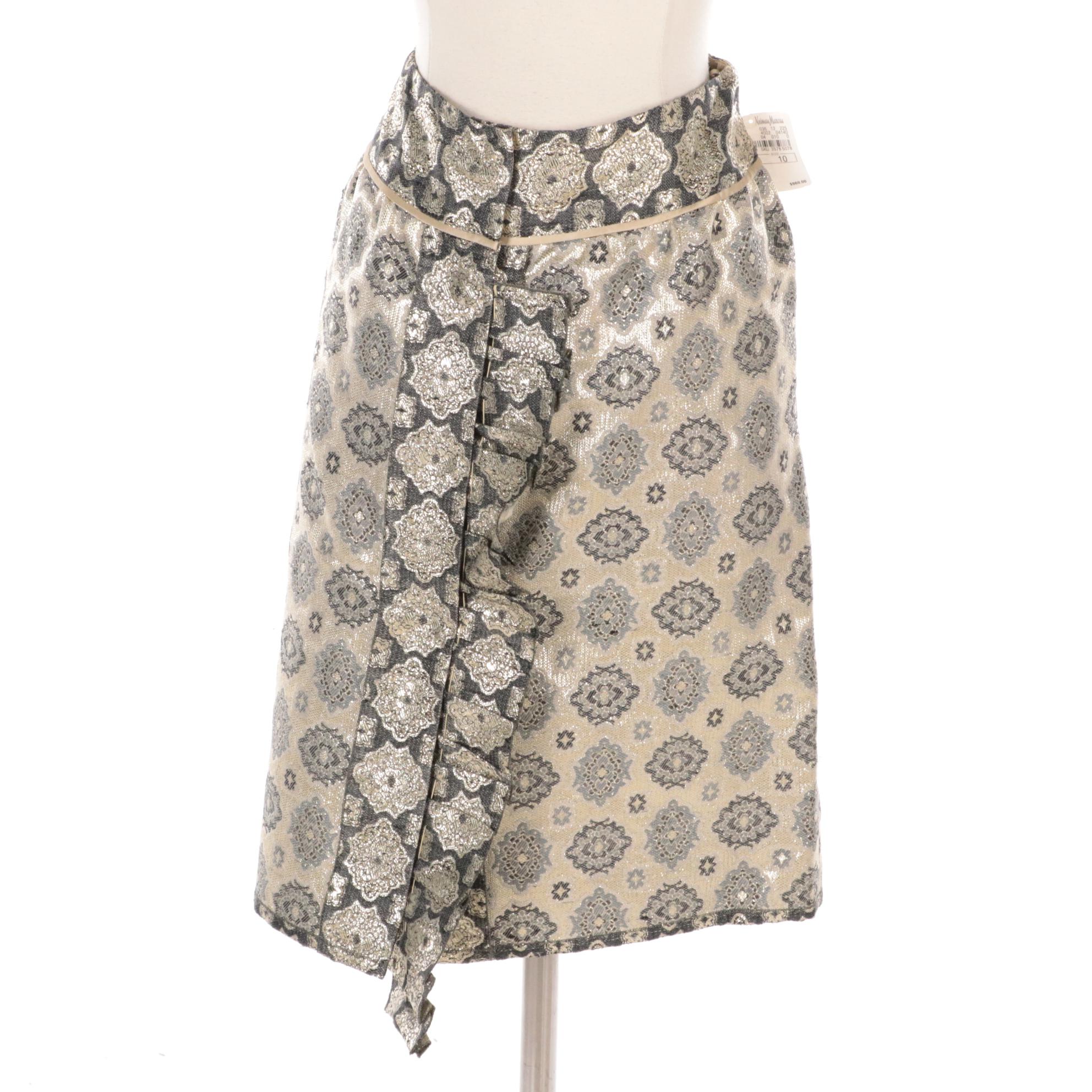 Prada Ruffled Silk Brocade Front Snap Flare Skirt