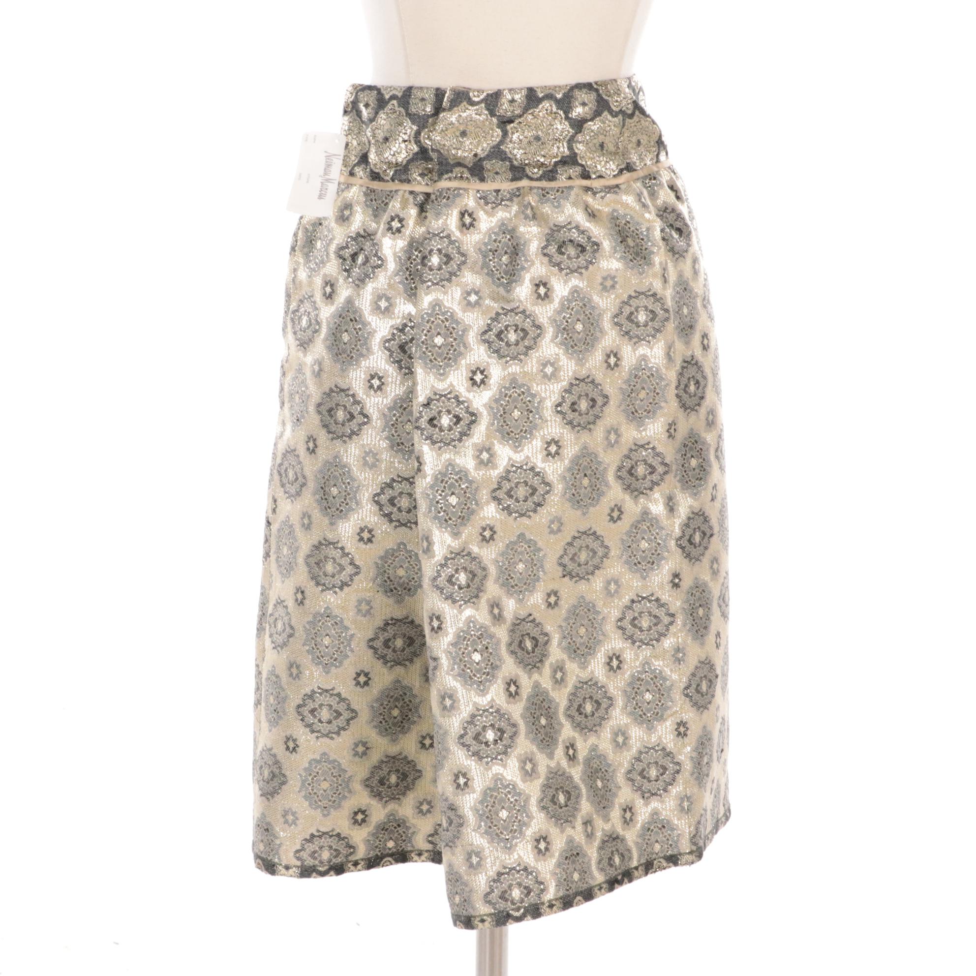 Prada Ruffled Silk Brocade Front Snap Flare Skirt