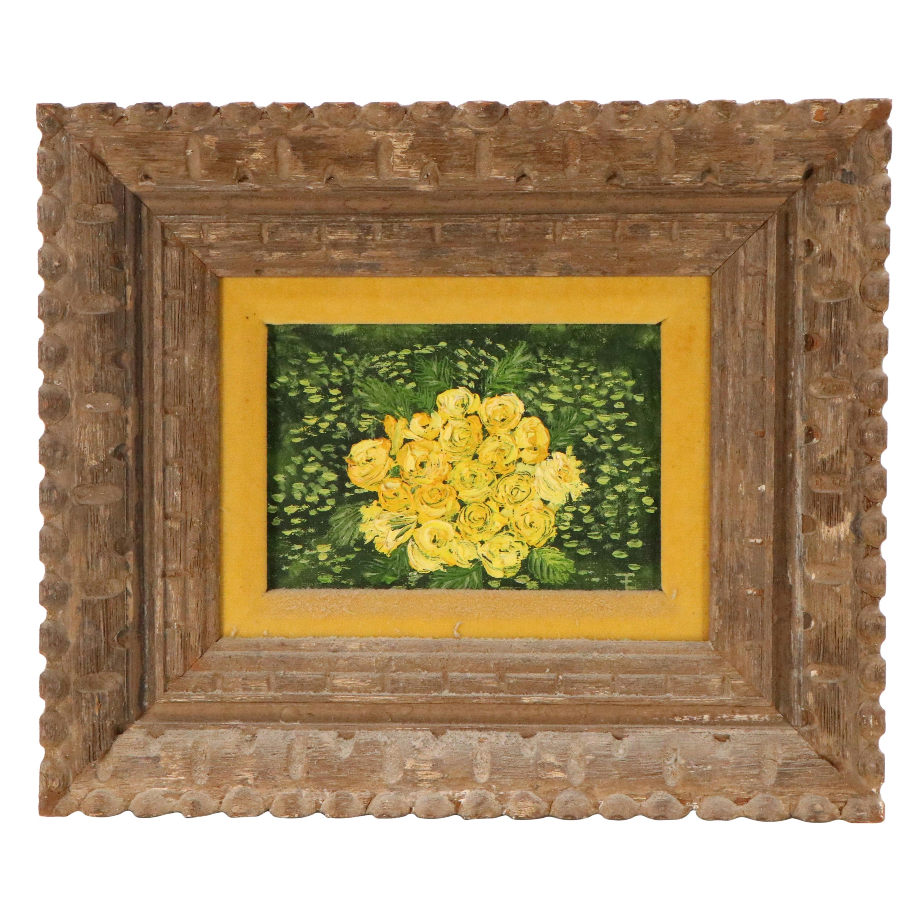 Elizabeth Charleston Impasto Oil Painting "Yellow Roses," 1964