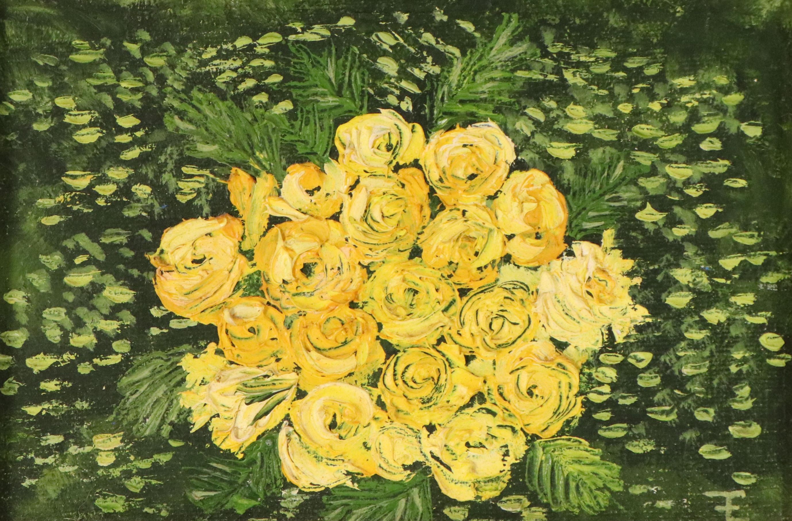 Elizabeth Charleston Impasto Oil Painting "Yellow Roses," 1964