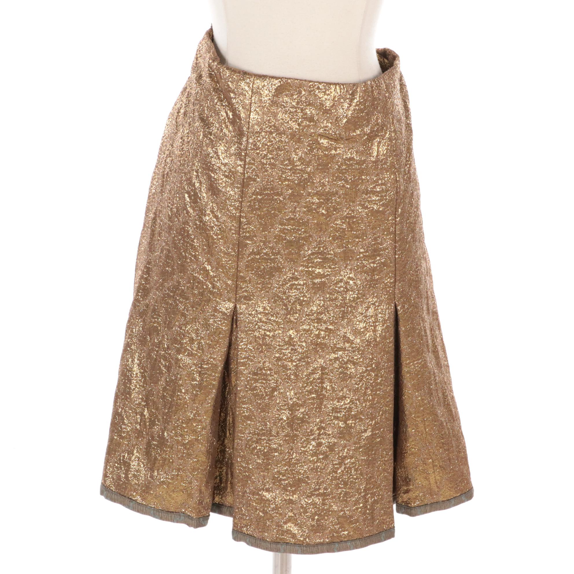 Prada Lamé Pleated Skirt in Gold Brocade, New With Tags