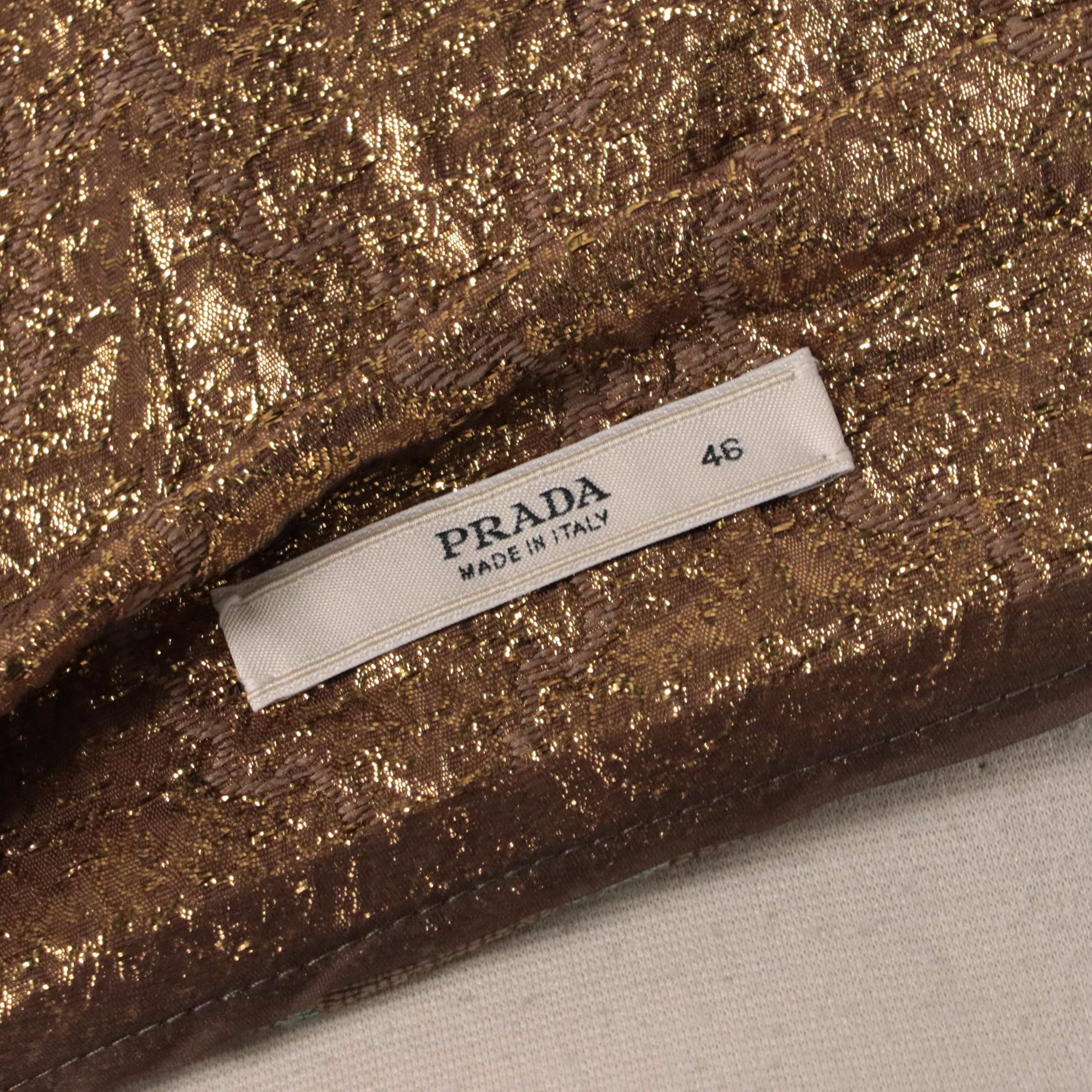 Prada Lamé Pleated Skirt in Gold Brocade, New With Tags