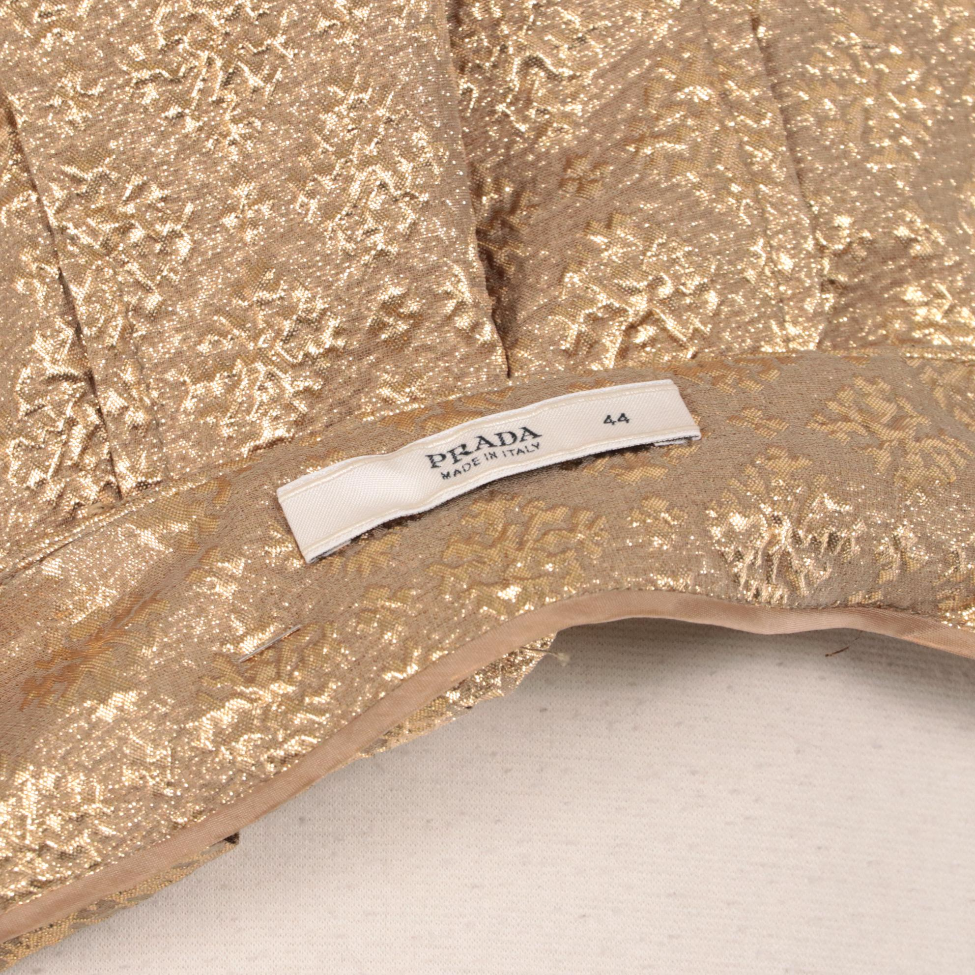 Prada Gold Silk Brocade Pleated Flare Skirt