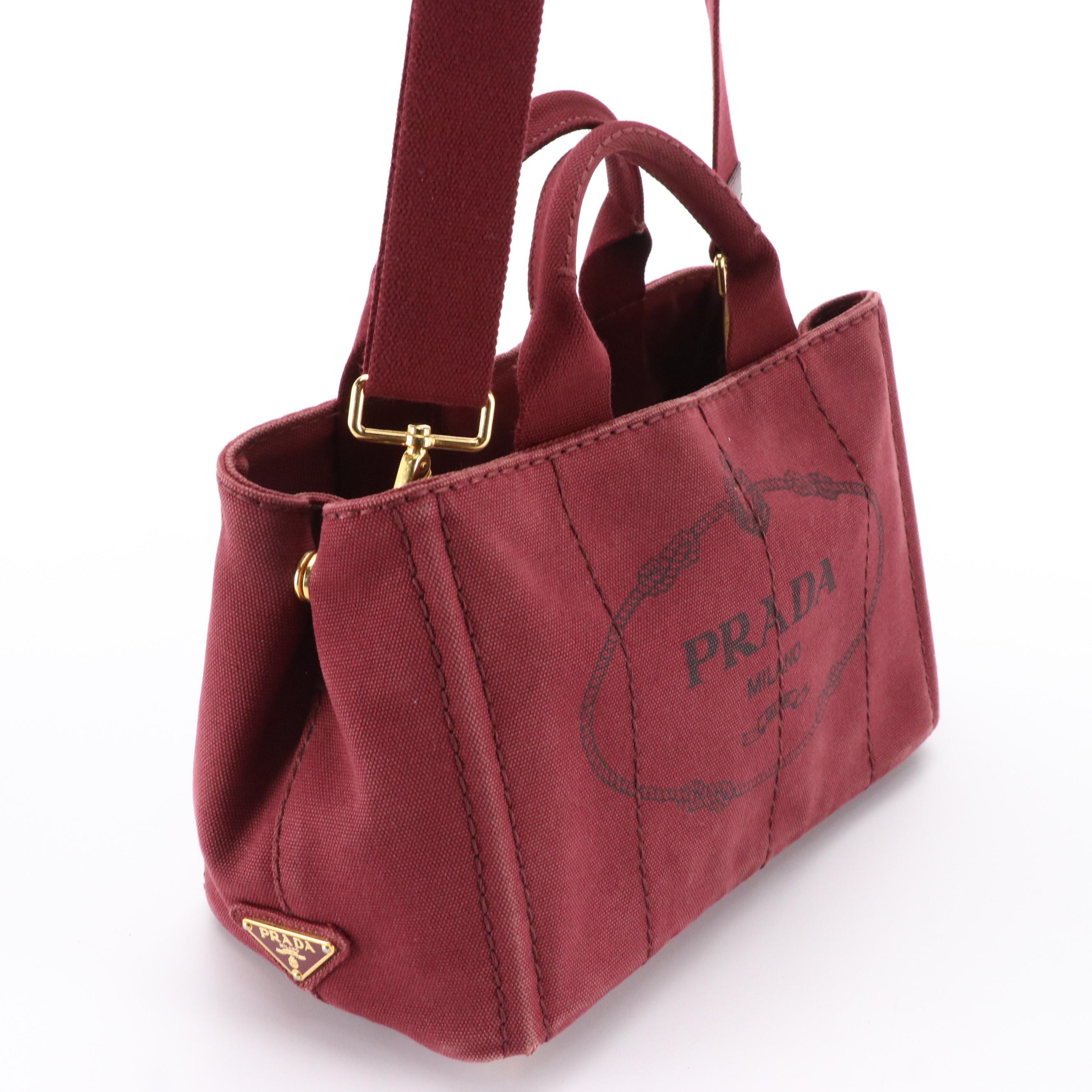 Prada Canapa Logo Two-Way Tote Bag in Maroon Canvas