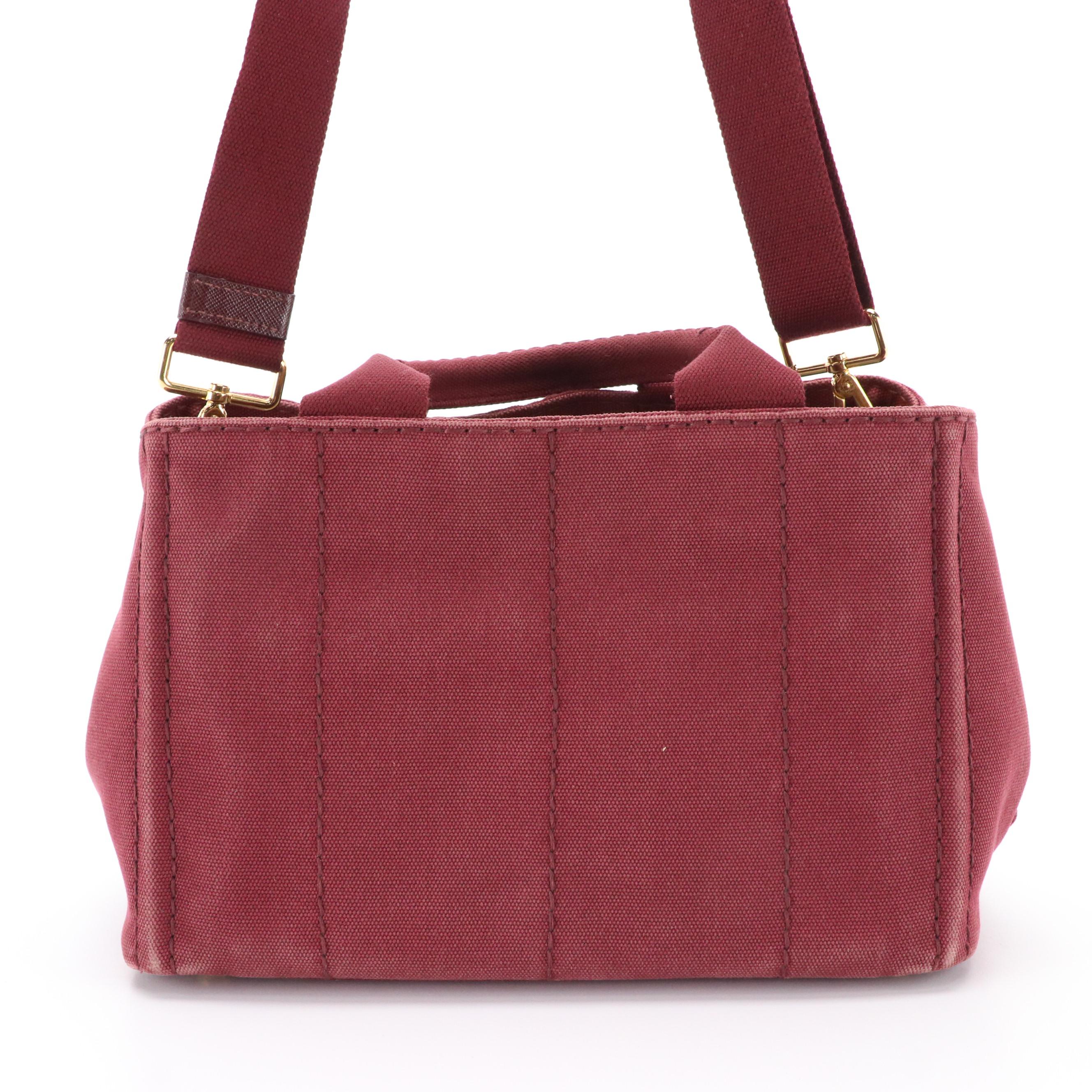 Prada Canapa Logo Two-Way Tote Bag in Maroon Canvas