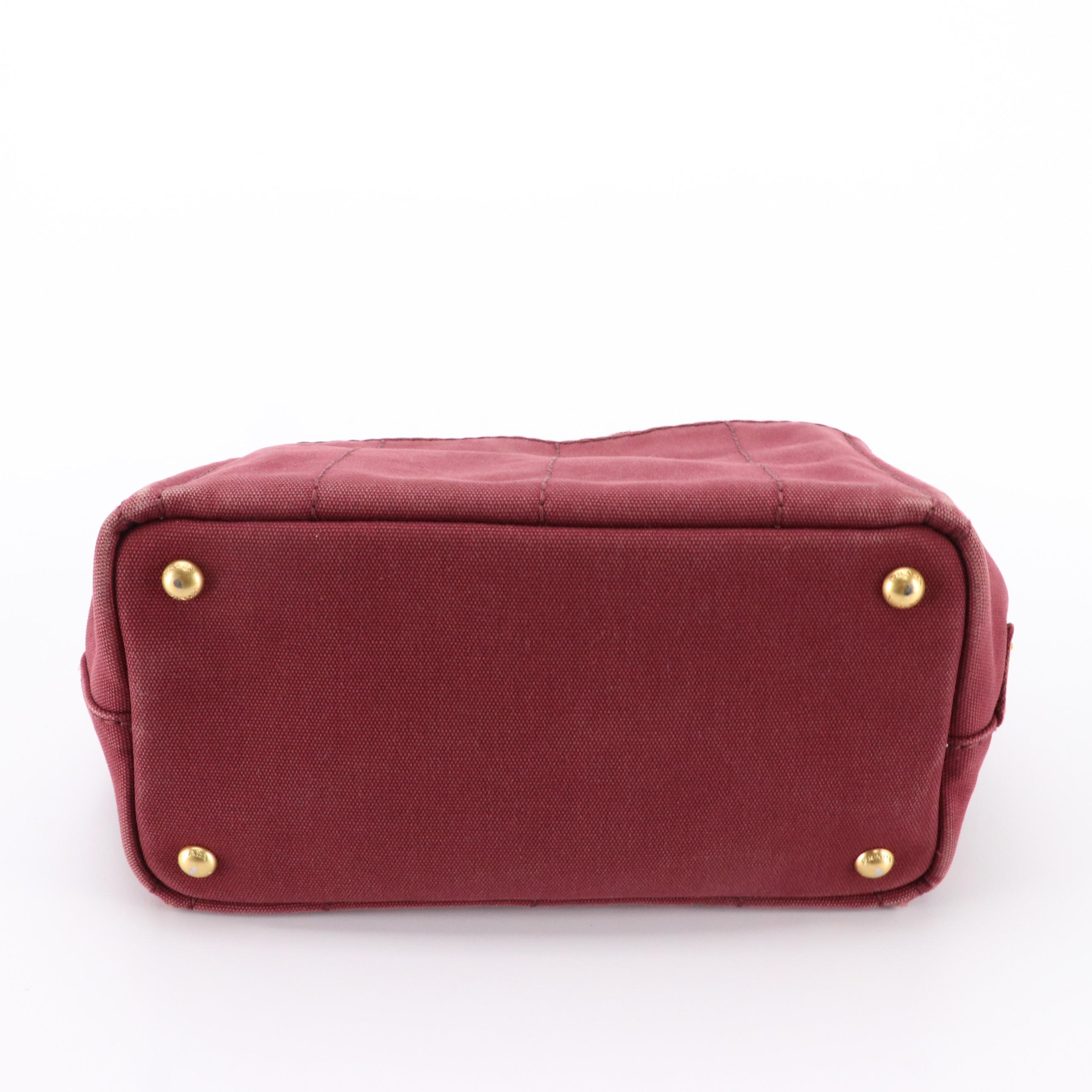 Prada Canapa Logo Two-Way Tote Bag in Maroon Canvas