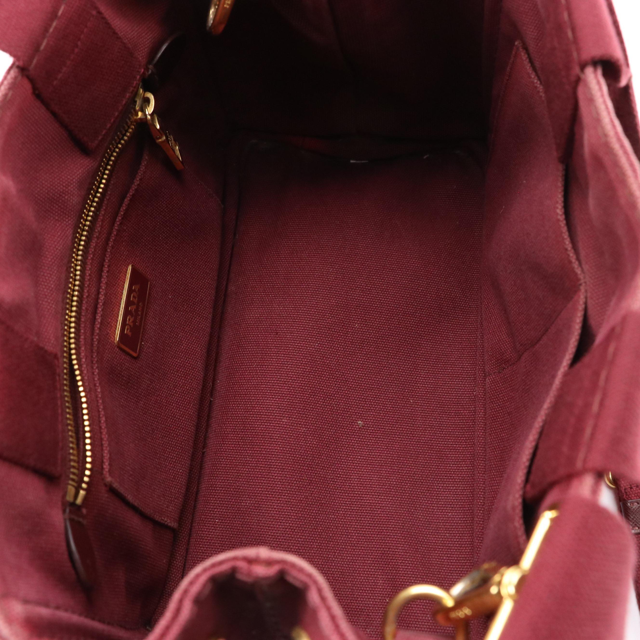 Prada Canapa Logo Two-Way Tote Bag in Maroon Canvas