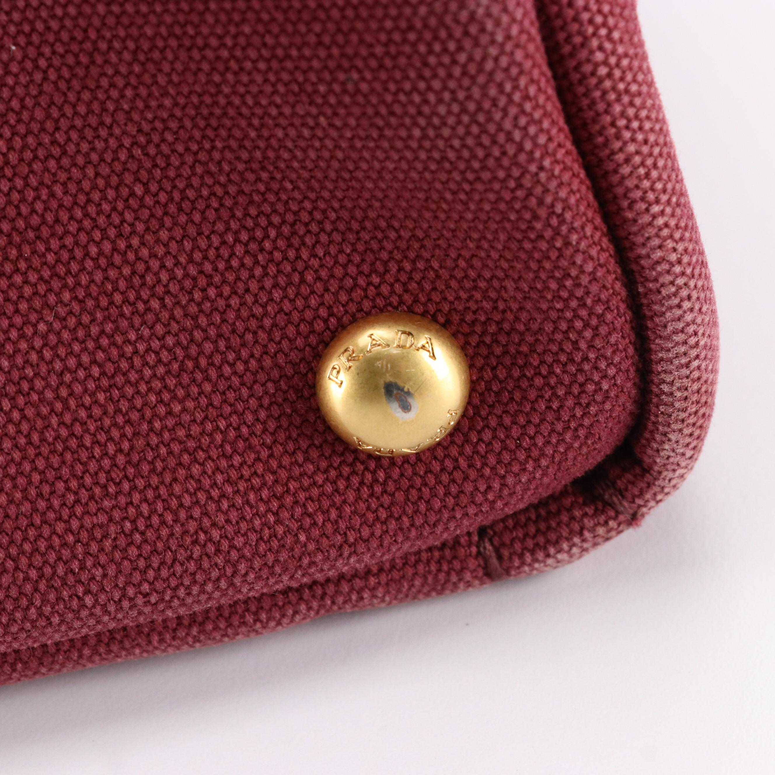 Prada Canapa Logo Two-Way Tote Bag in Maroon Canvas