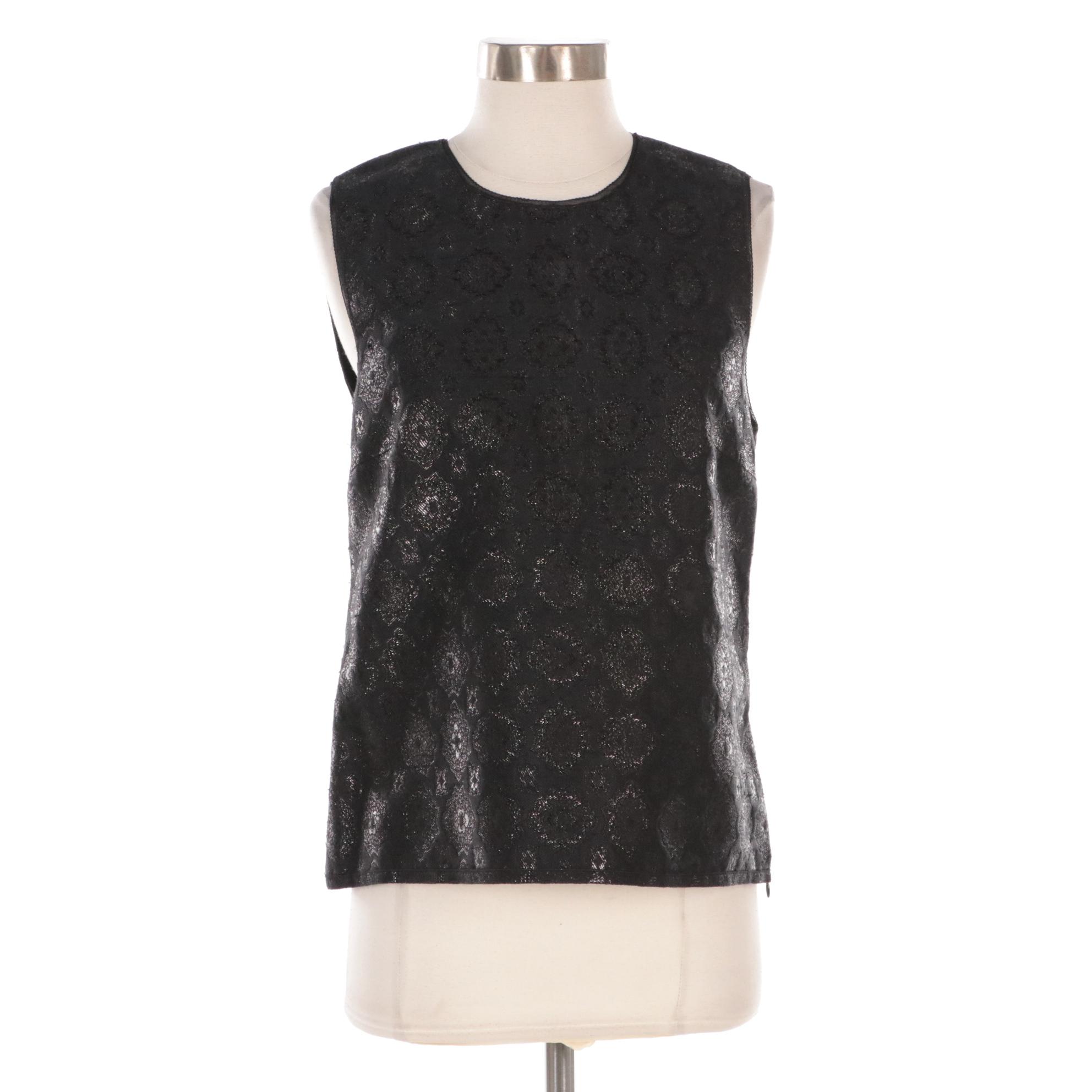 Prada Sleeveless Blouse in Black Metallic Silk Brocade, New With Tags