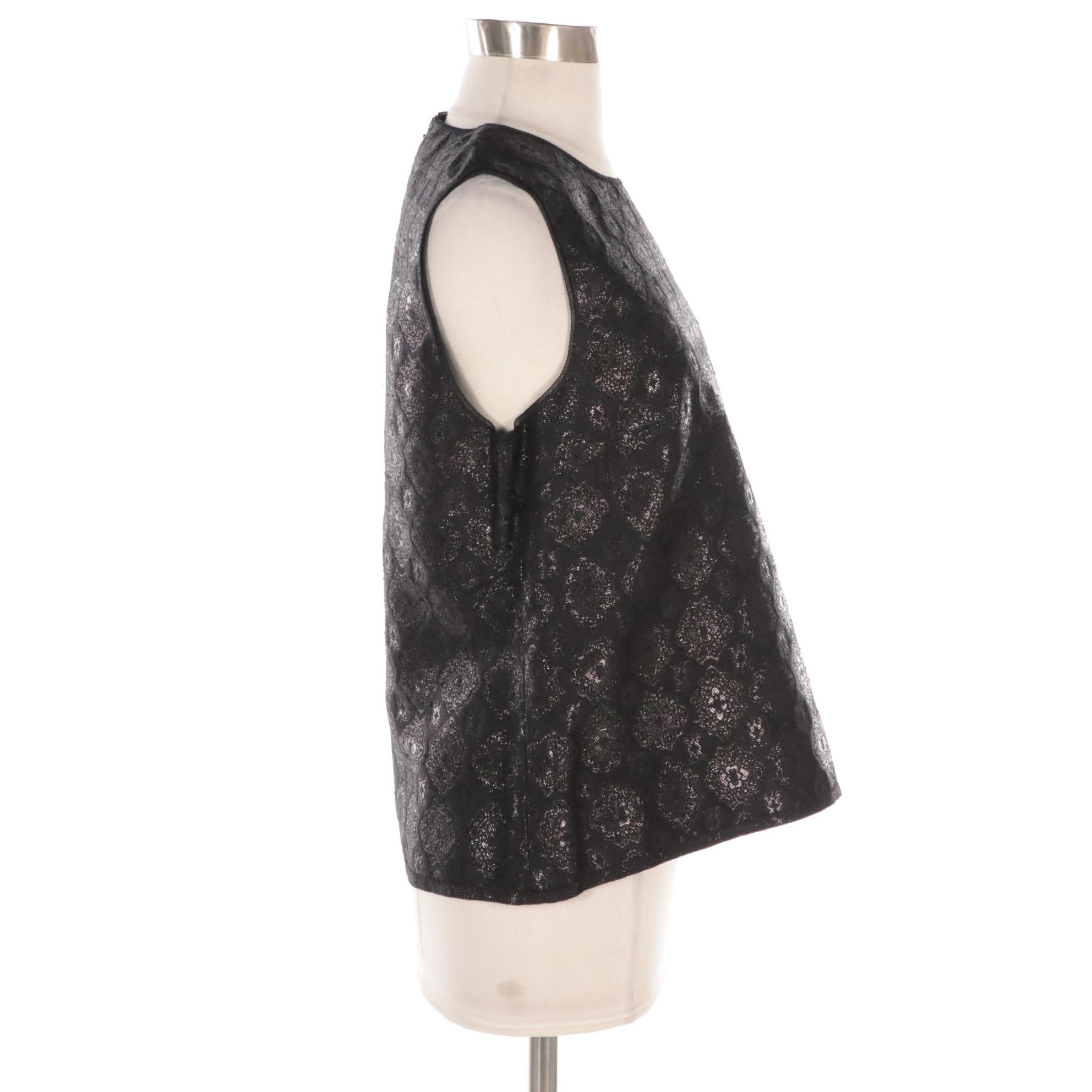 Prada Sleeveless Blouse in Black Metallic Silk Brocade, New With Tags