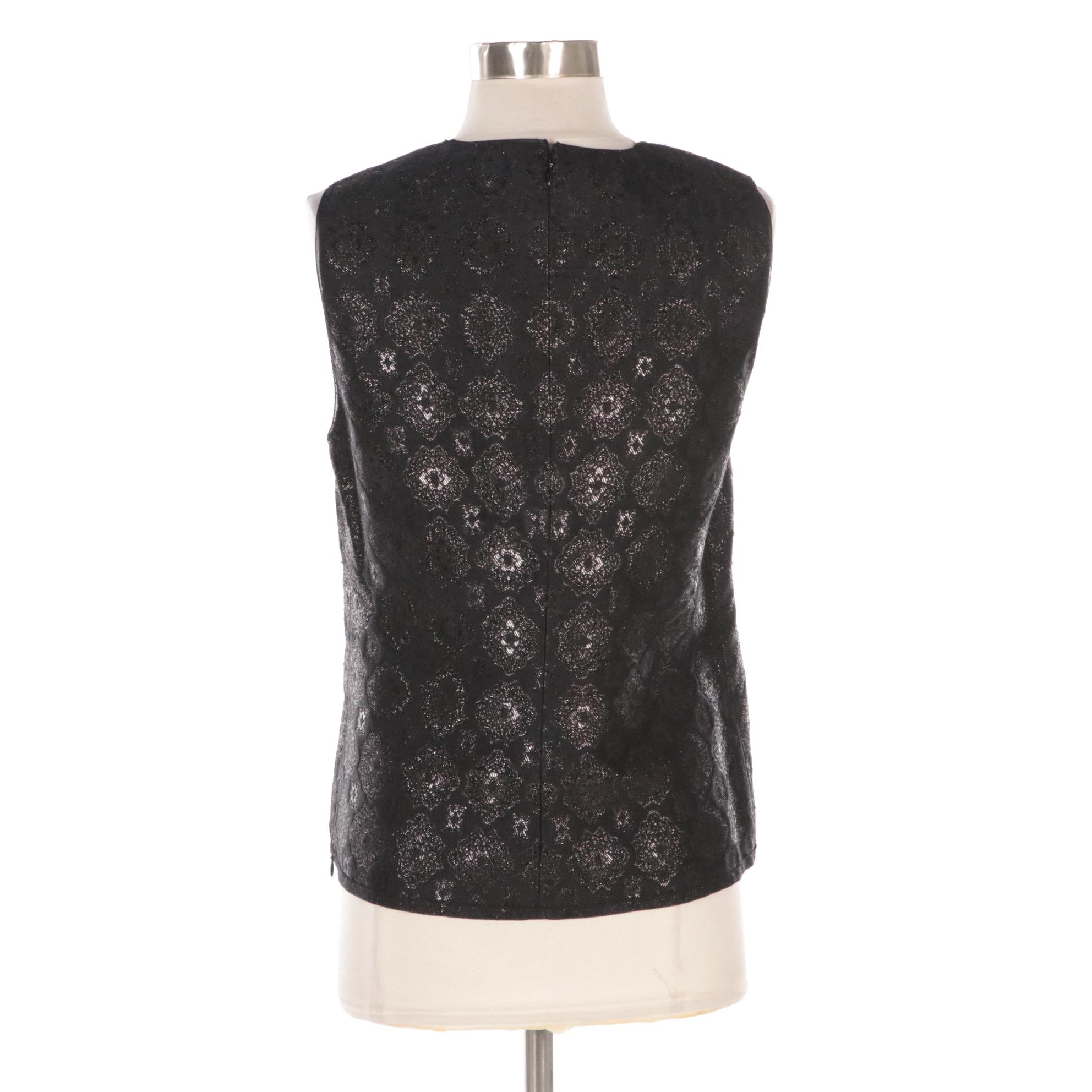 Prada Sleeveless Blouse in Black Metallic Silk Brocade, New With Tags