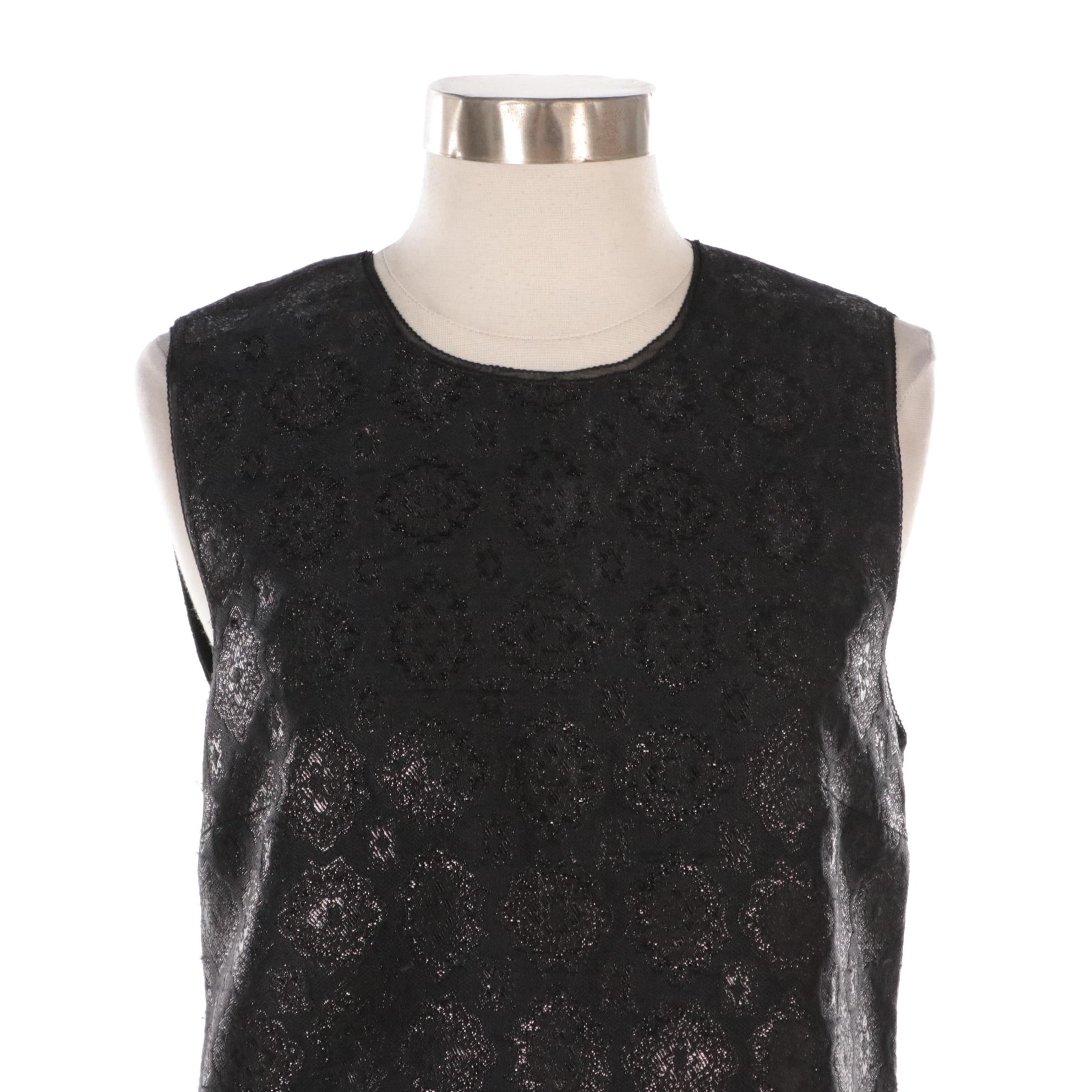 Prada Sleeveless Blouse in Black Metallic Silk Brocade, New With Tags
