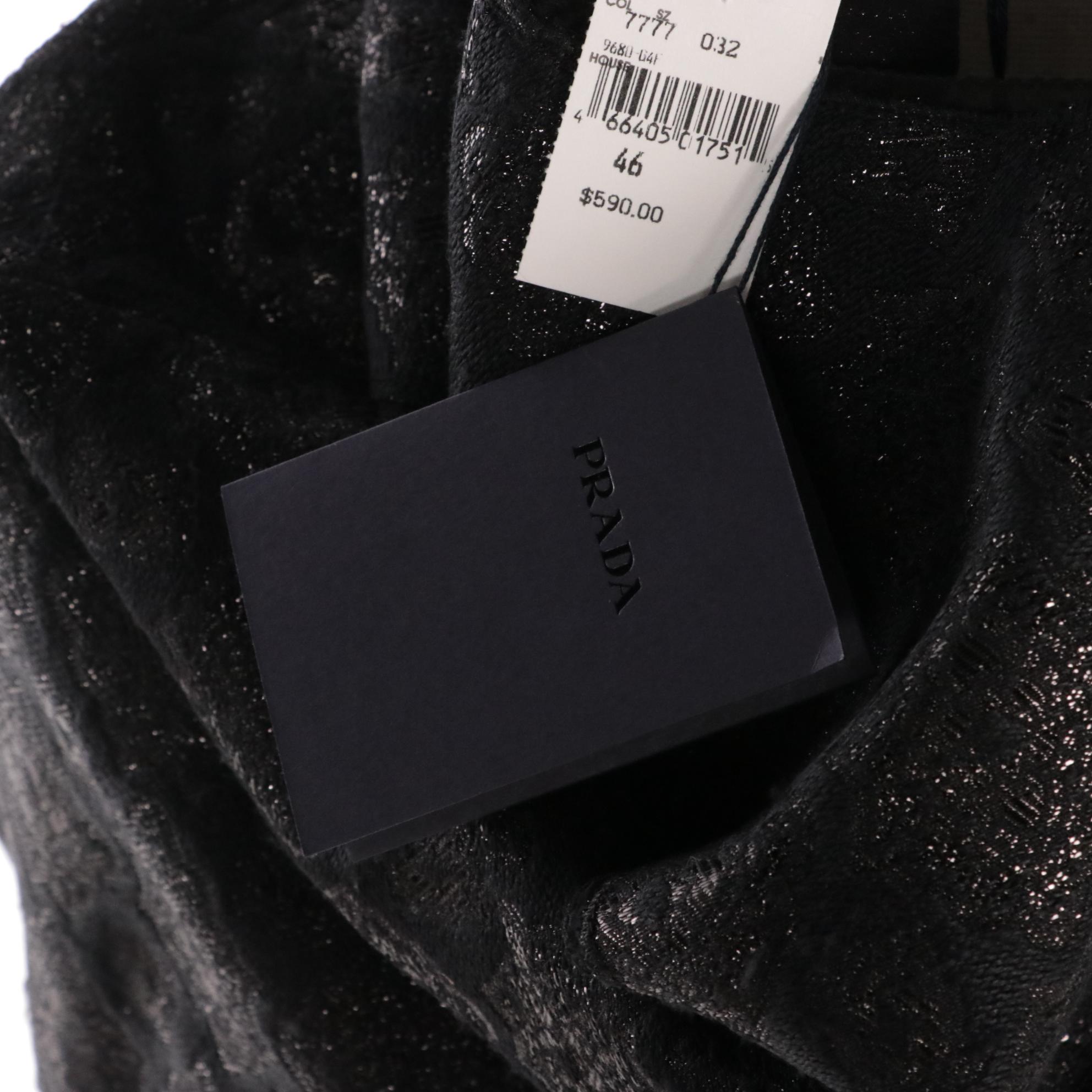 Prada Sleeveless Blouse in Black Metallic Silk Brocade, New With Tags