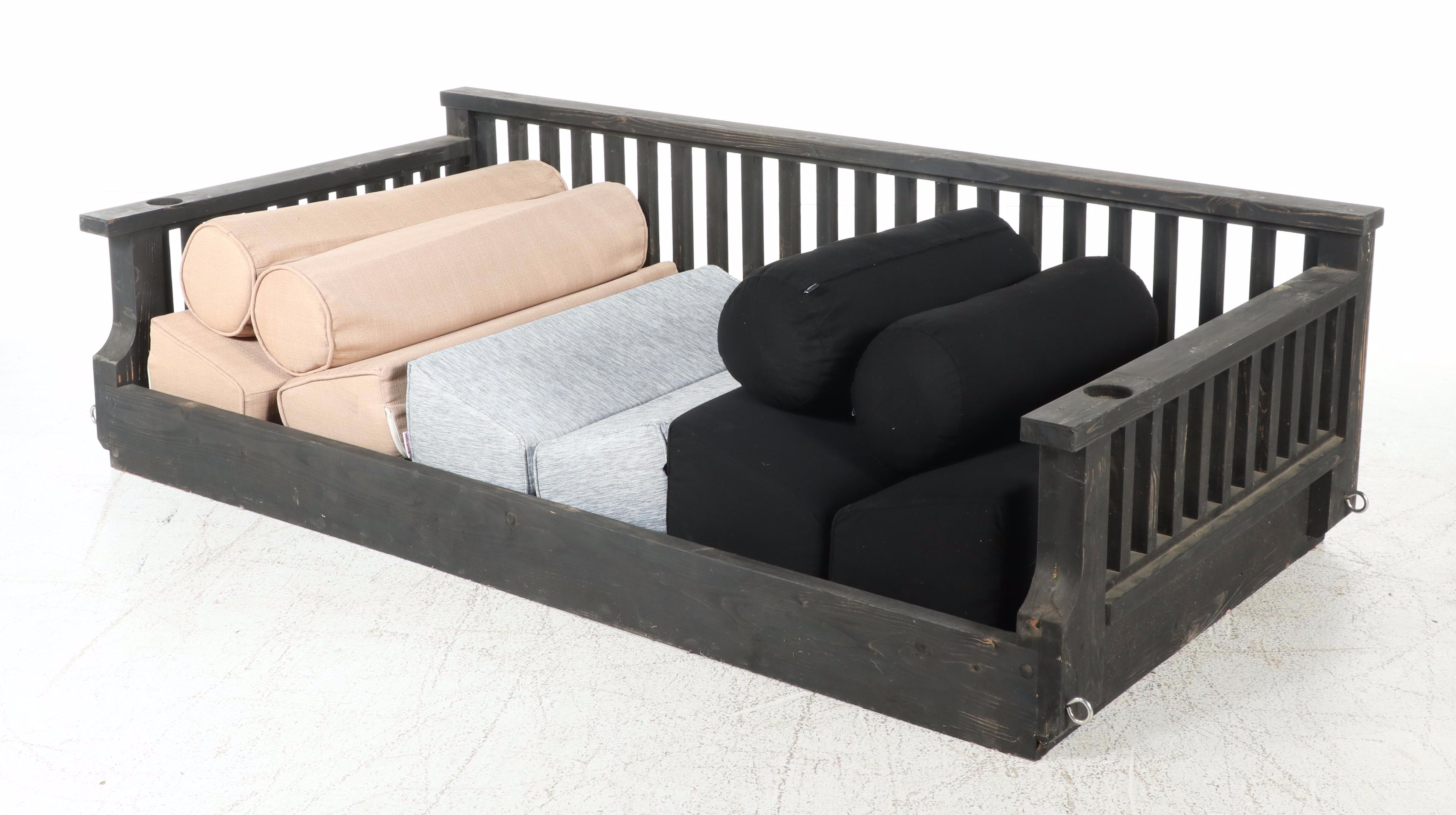 Wooden Slat Patio Daybed with Twin Mattress Covers & Matching Bolster Cushions