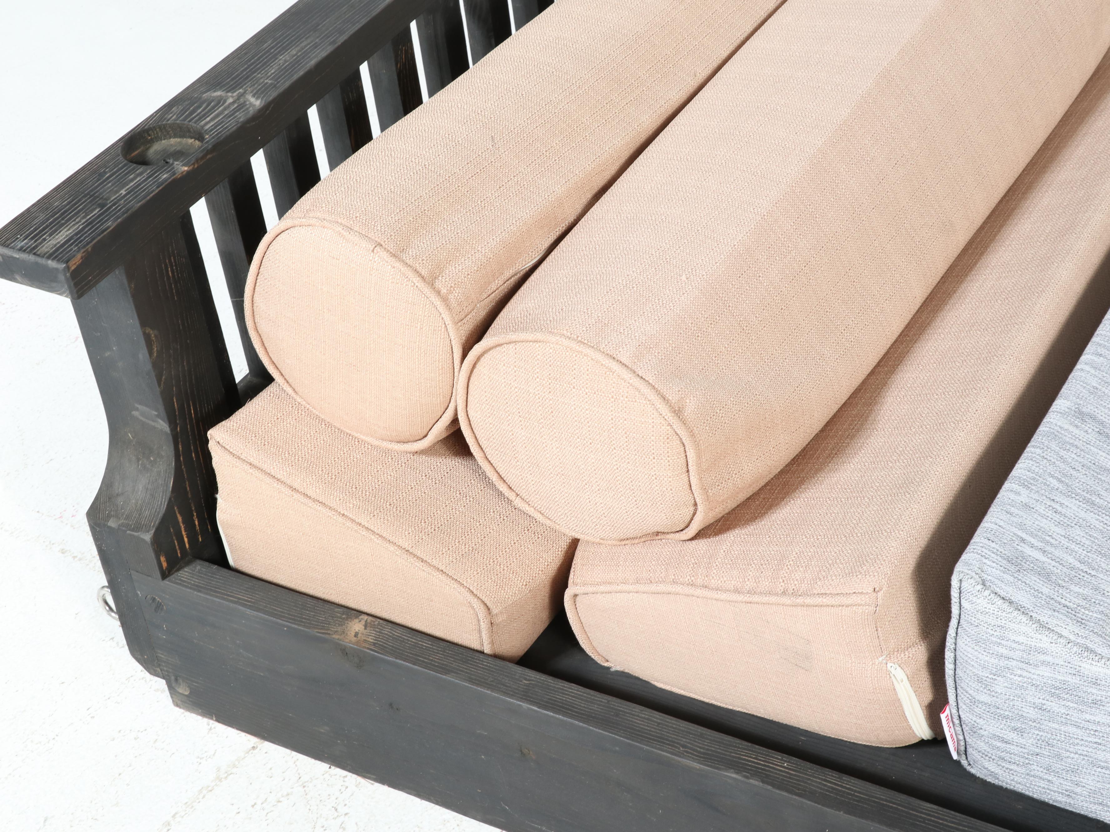 Wooden Slat Patio Daybed with Twin Mattress Covers & Matching Bolster Cushions