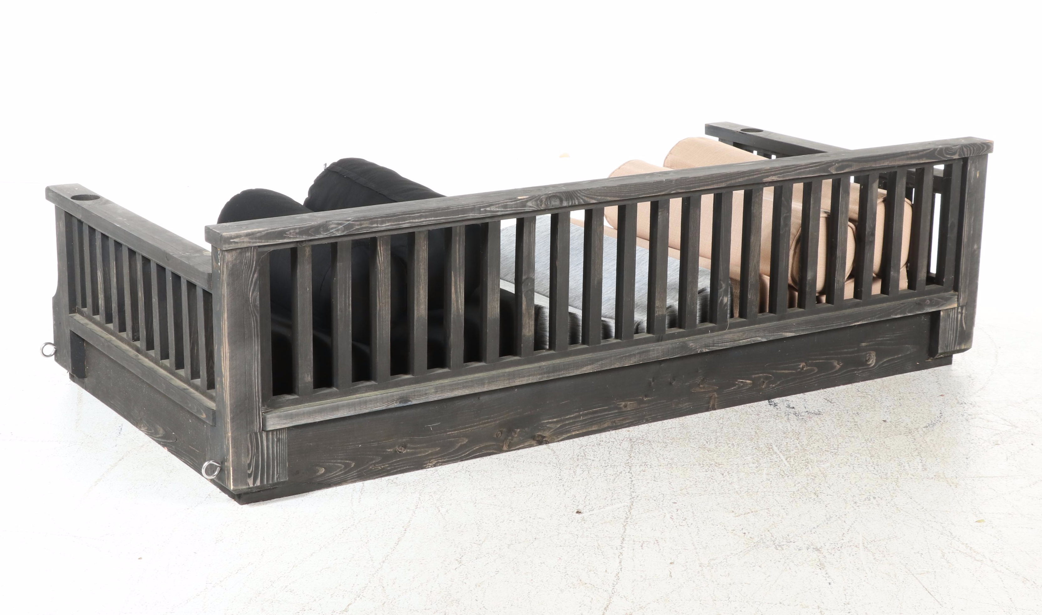 Wooden Slat Patio Daybed with Twin Mattress Covers & Matching Bolster Cushions