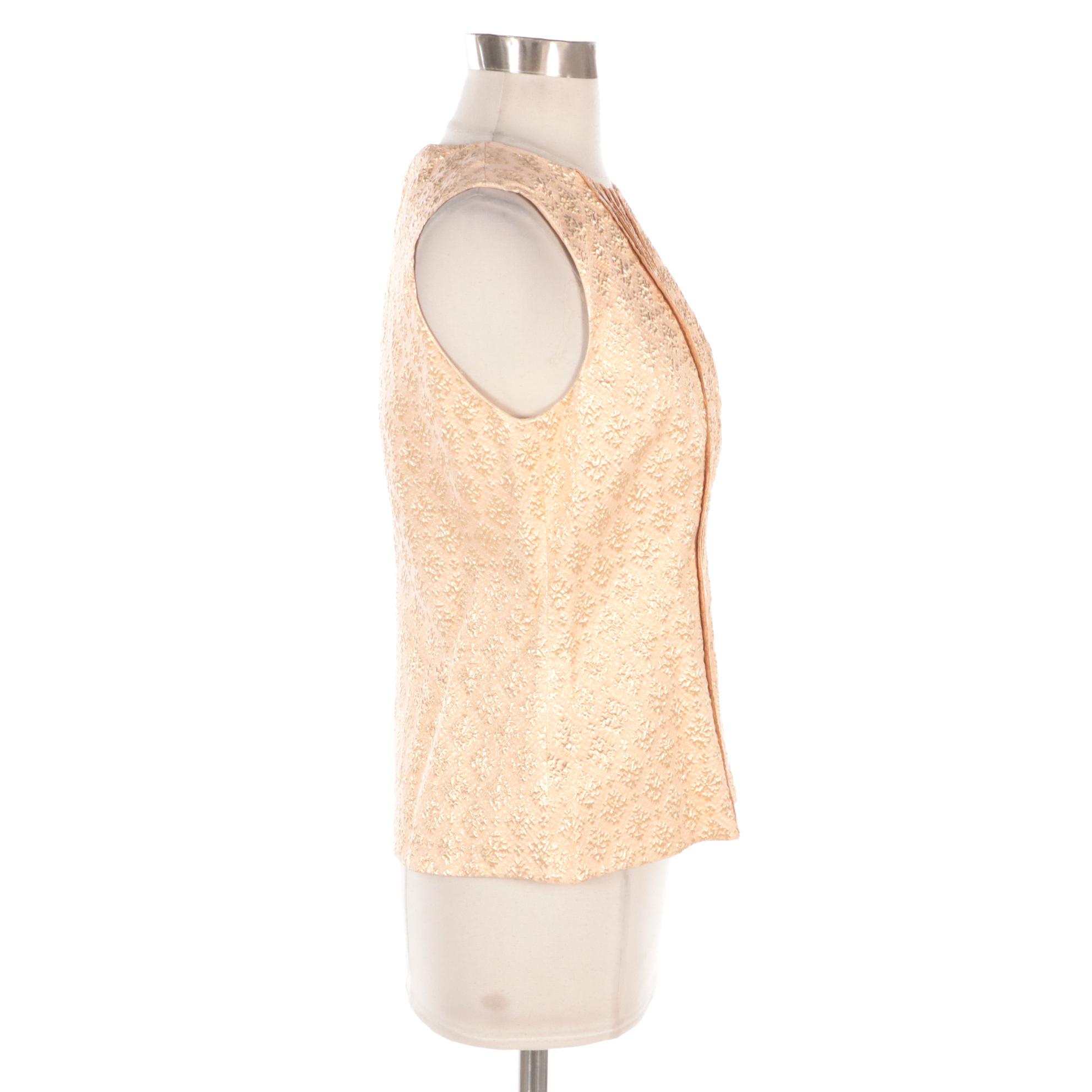 Prada Pleated Silk Sleeveless Blouse with Gold Motifs, New With Tags