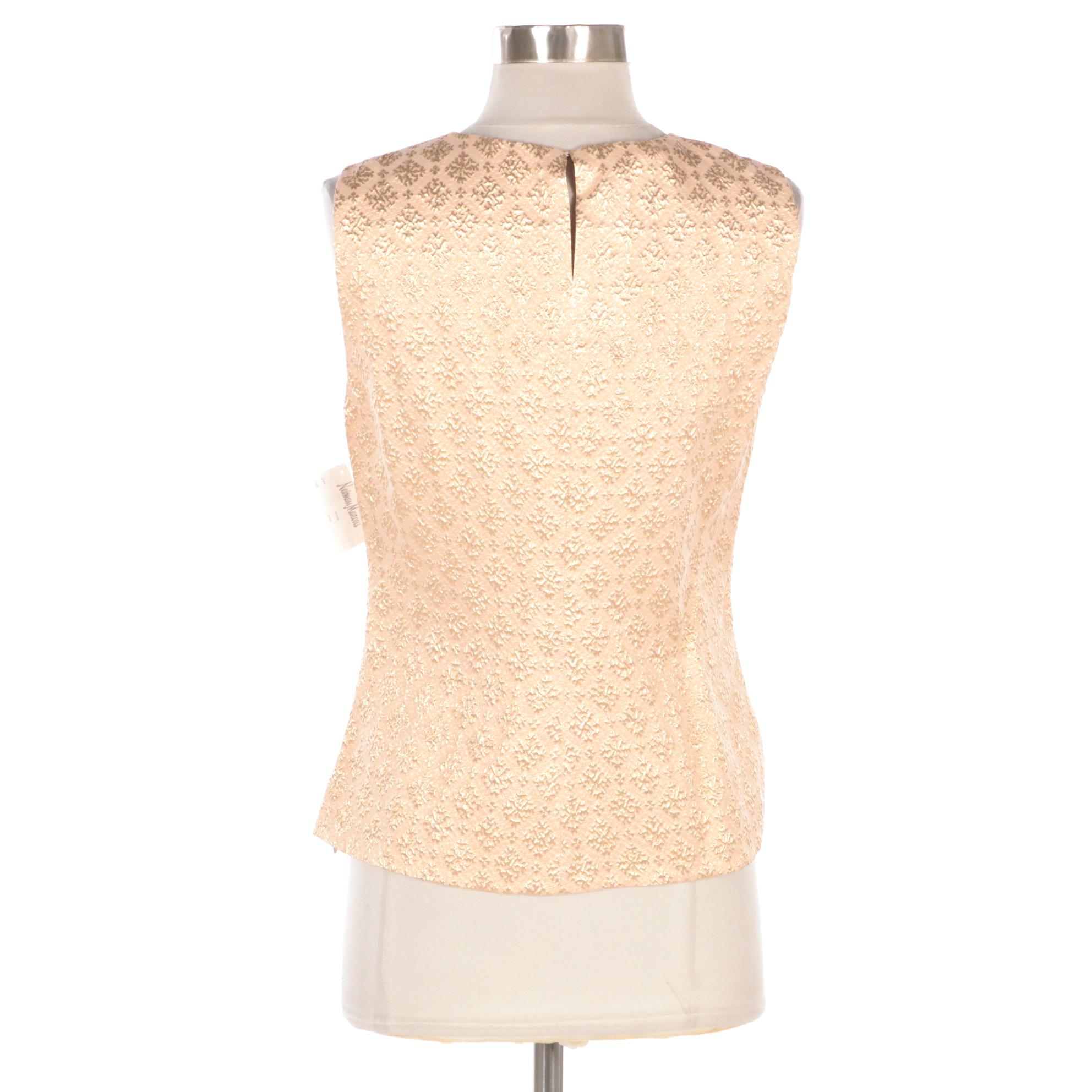 Prada Pleated Silk Sleeveless Blouse with Gold Motifs, New With Tags