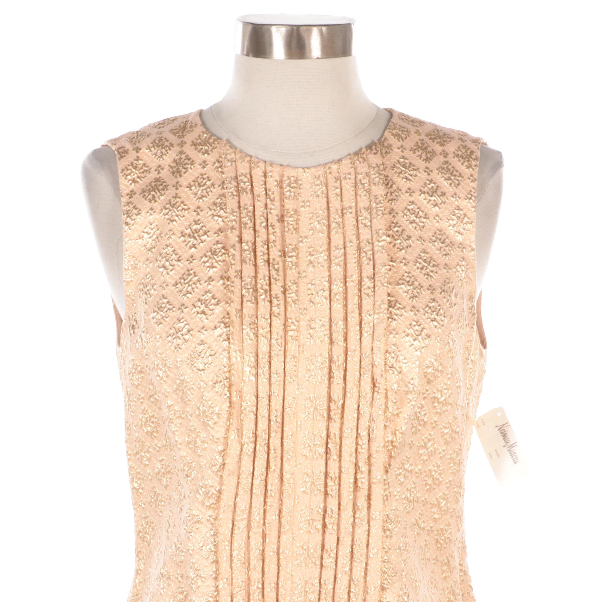 Prada Pleated Silk Sleeveless Blouse with Gold Motifs, New With Tags