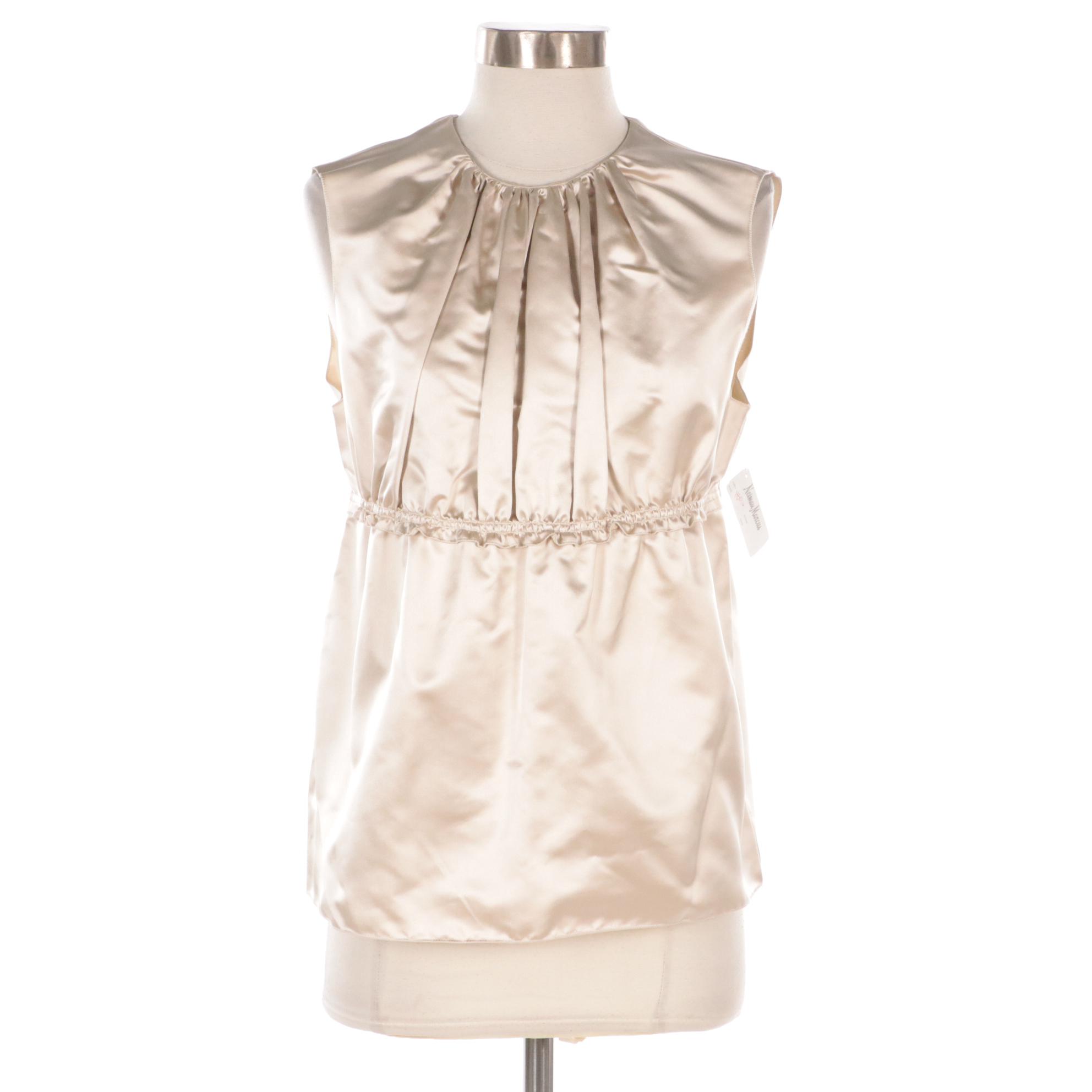 Prada Duchesse Sleeveless Blouse in Silk Satin, New With Tags