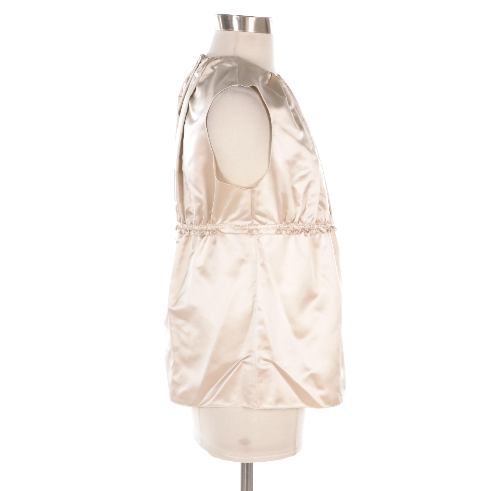 Prada Duchesse Sleeveless Blouse in Silk Satin, New With Tags