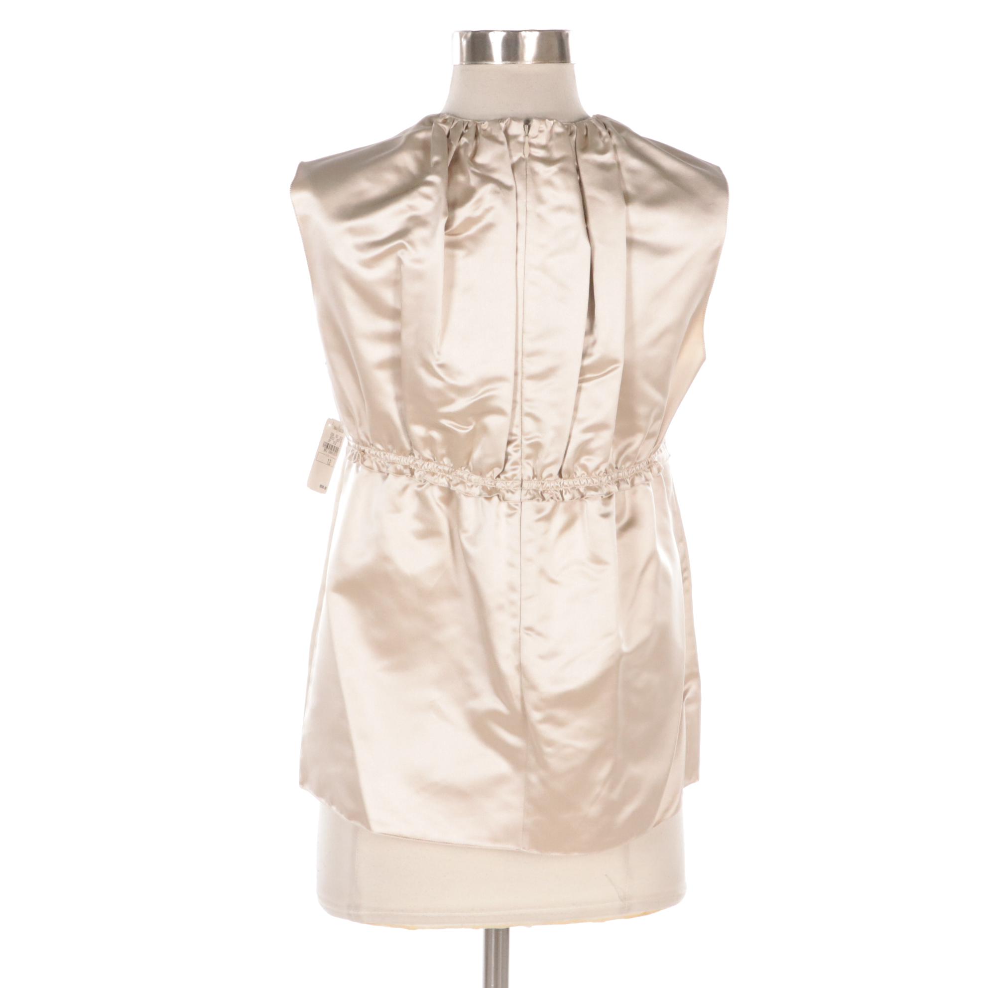 Prada Duchesse Sleeveless Blouse in Silk Satin, New With Tags