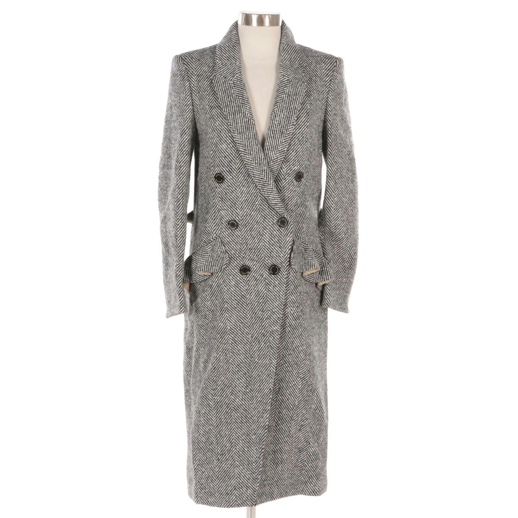 Burberry B&W Herringbone Wool Ruffled Pocket Trench Coat