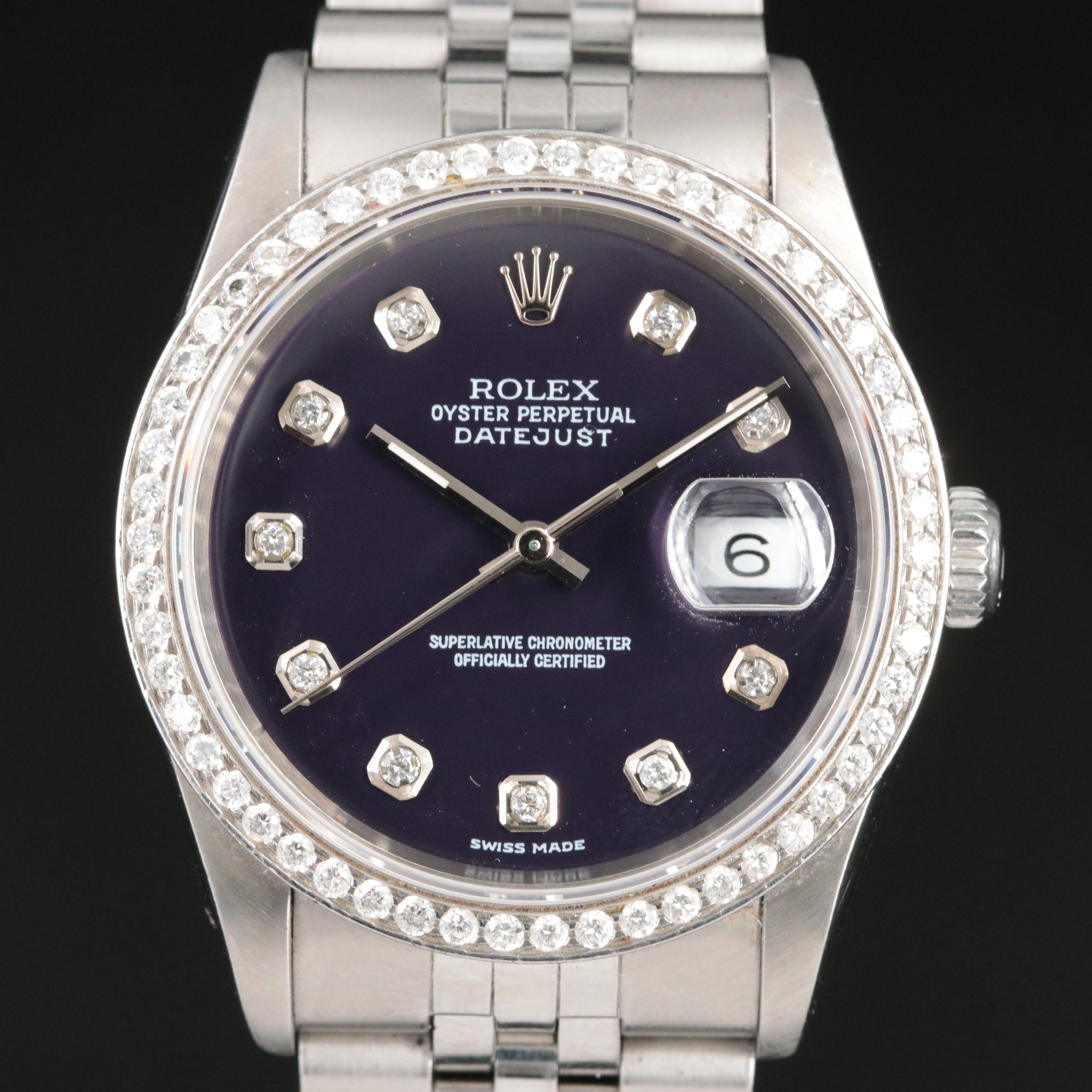 1987 - 1988 Rolex Custom Diamond Dial and Bezel Datejust Watch