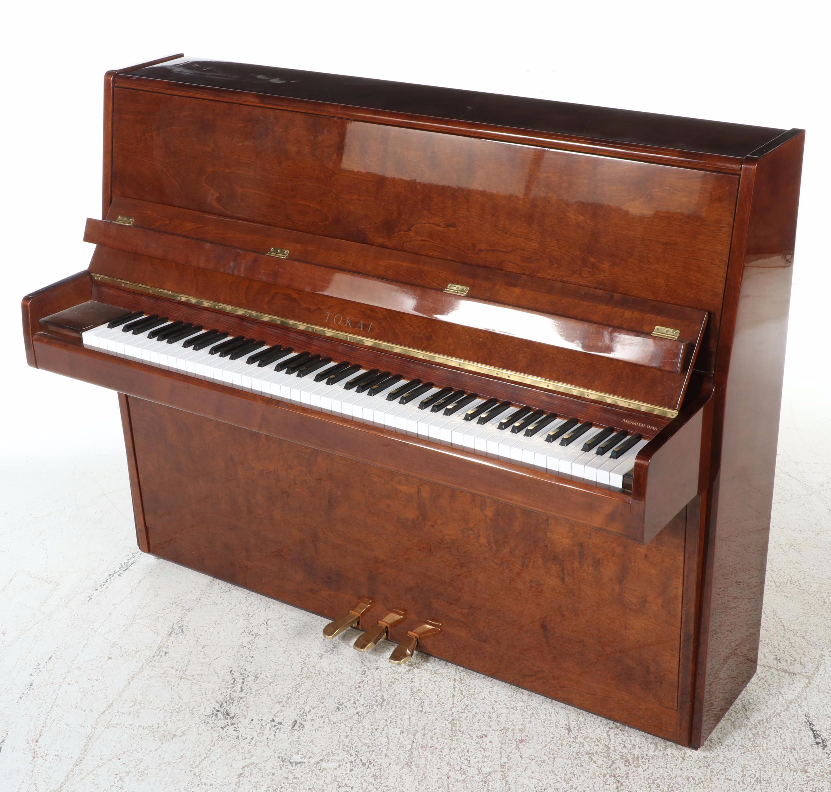Tokai High Gloss Mahogany Burl Wood Upright Piano, 1984