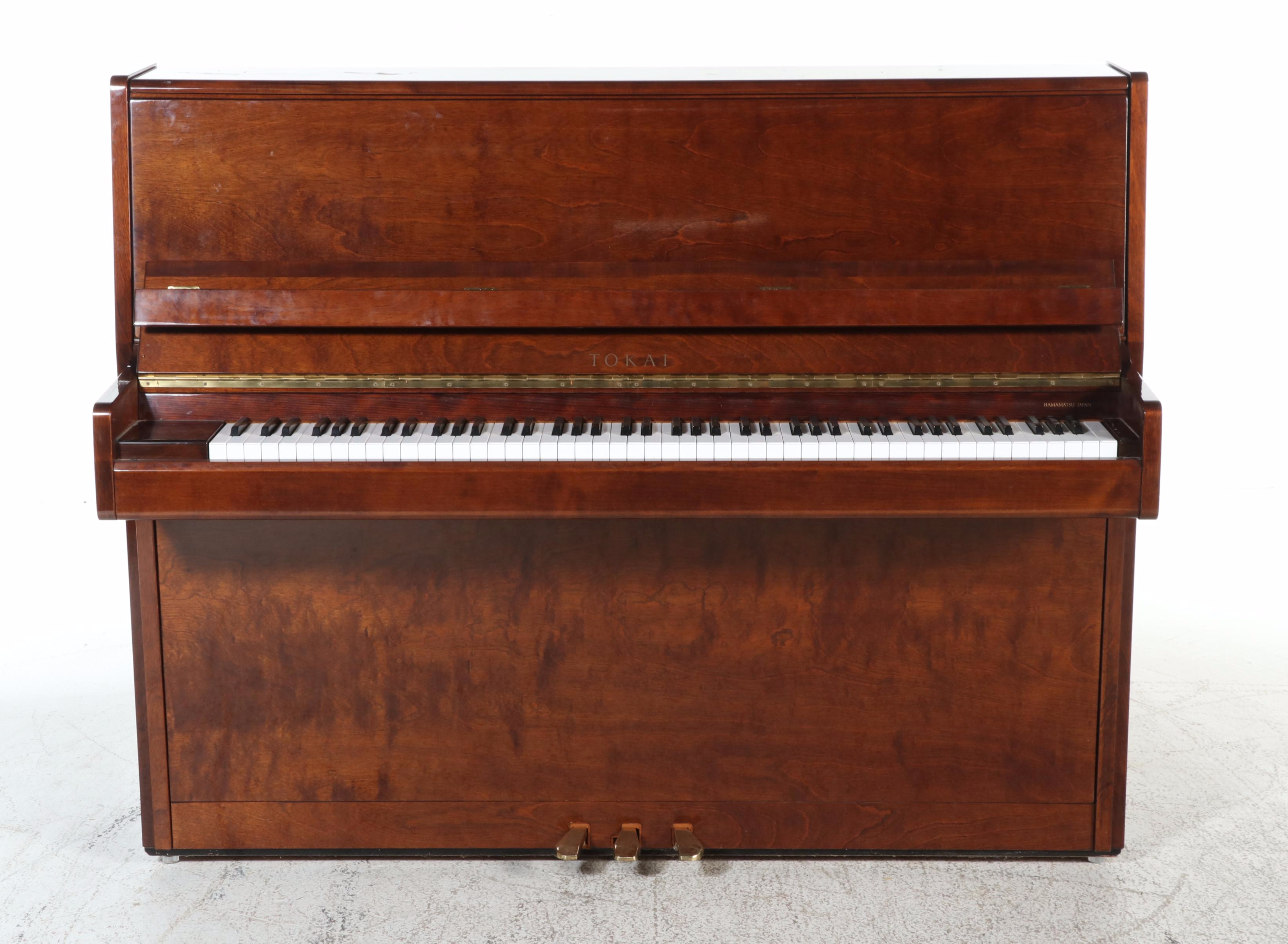 Tokai High Gloss Mahogany Burl Wood Upright Piano, 1984