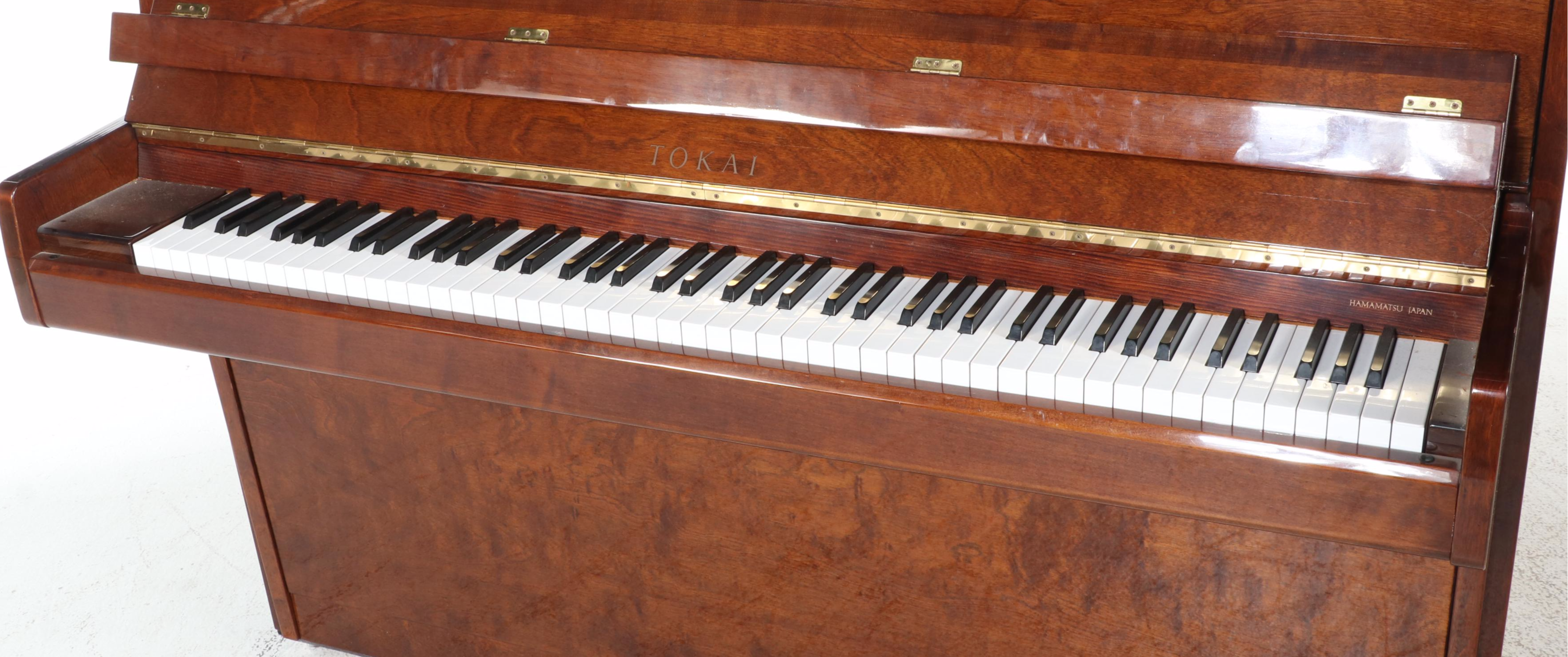 Tokai High Gloss Mahogany Burl Wood Upright Piano, 1984