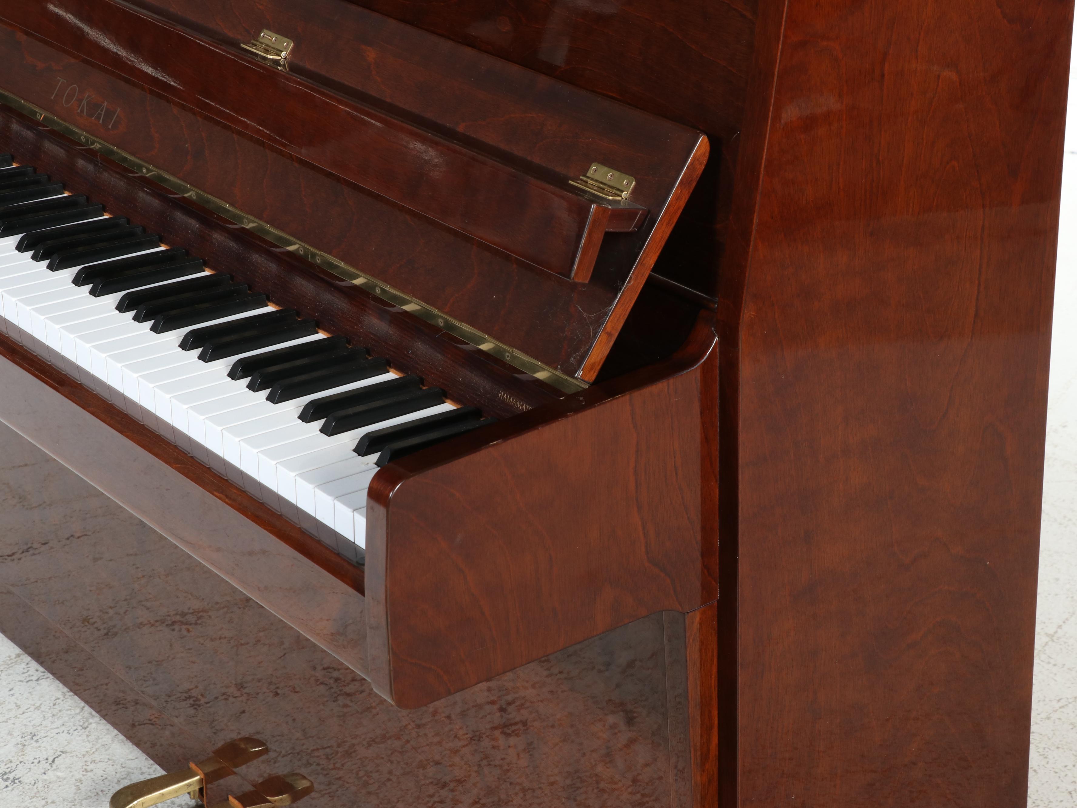Tokai High Gloss Mahogany Burl Wood Upright Piano, 1984