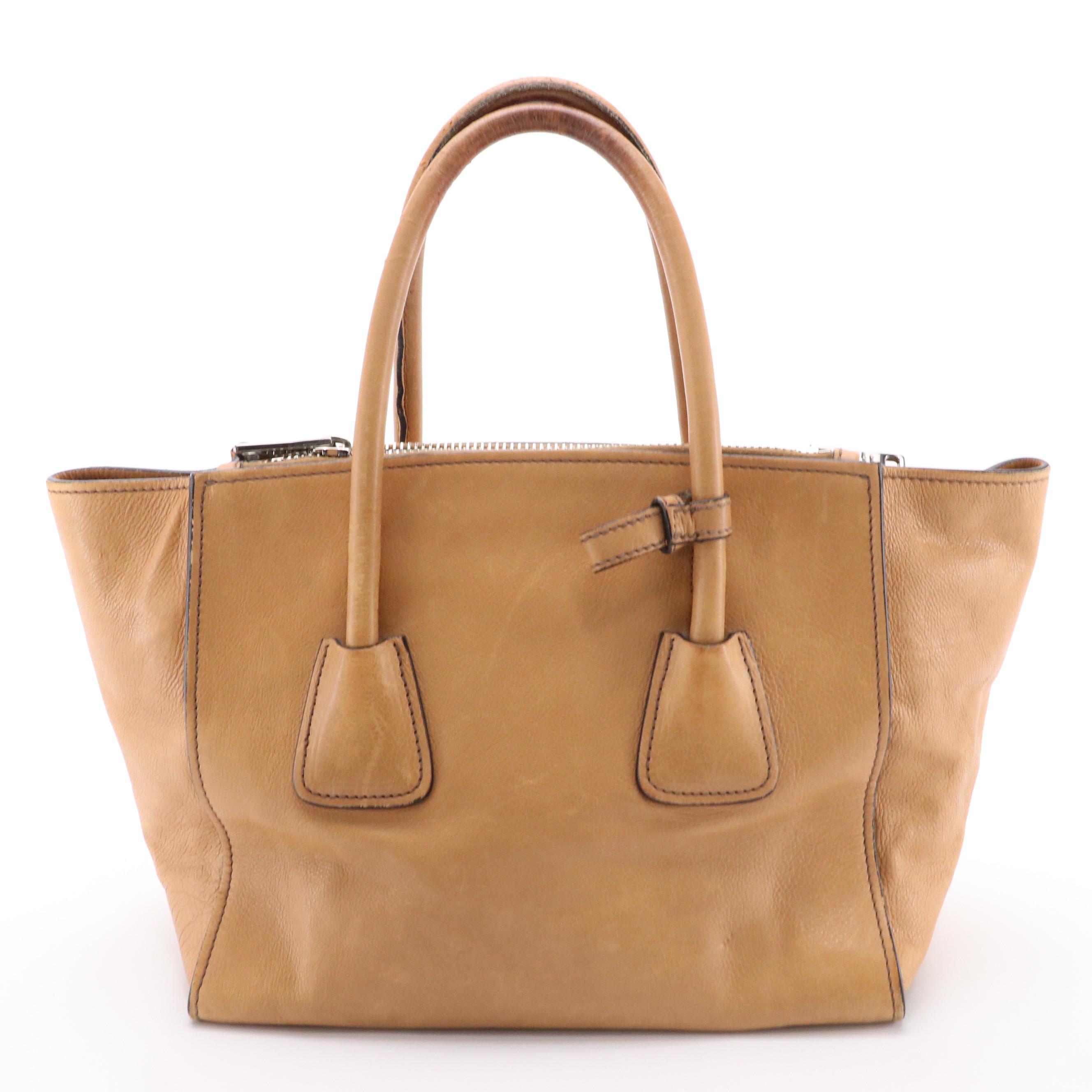 Prada Double Zip Handbag in Natural Glace Calf Leather