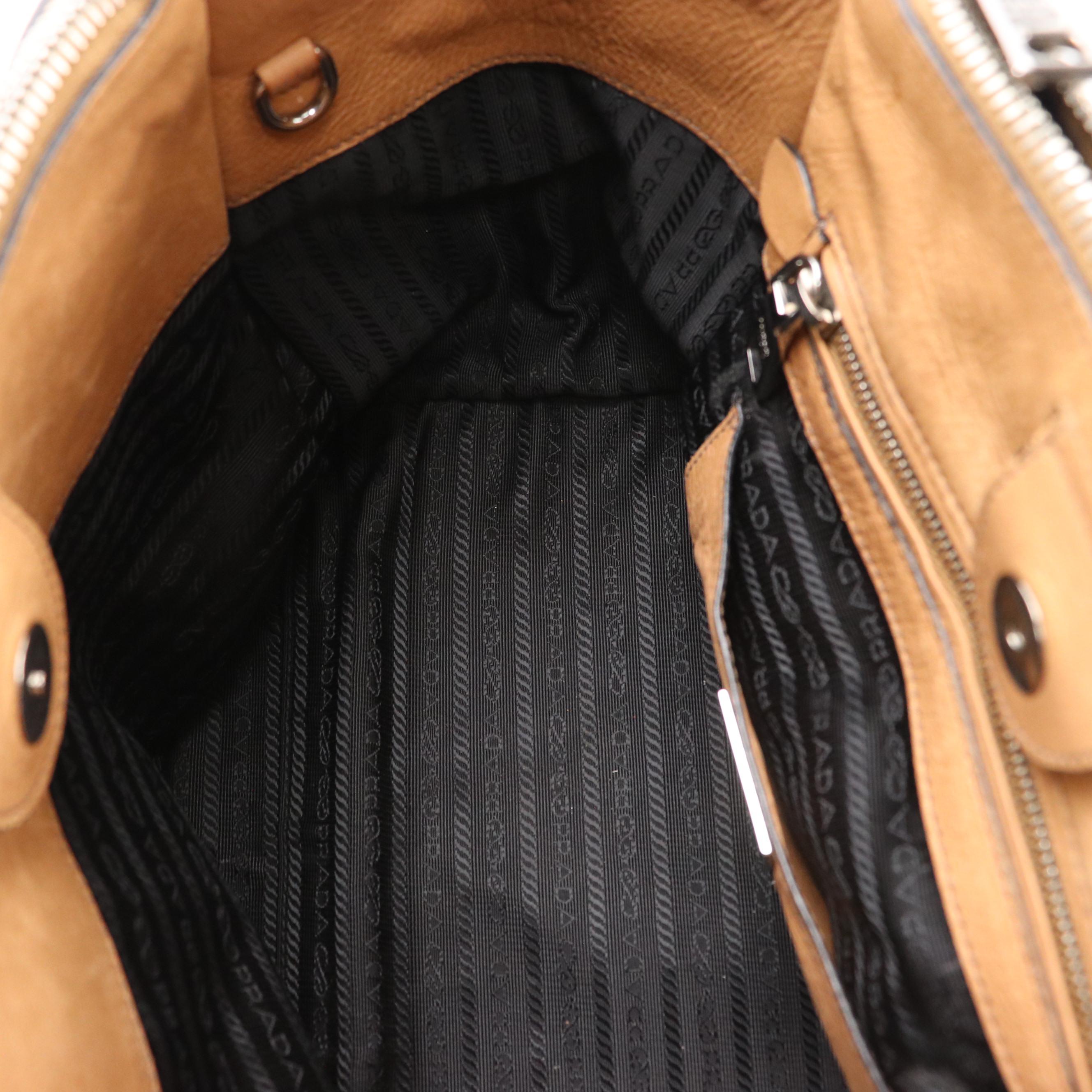 Prada Double Zip Handbag in Natural Glace Calf Leather