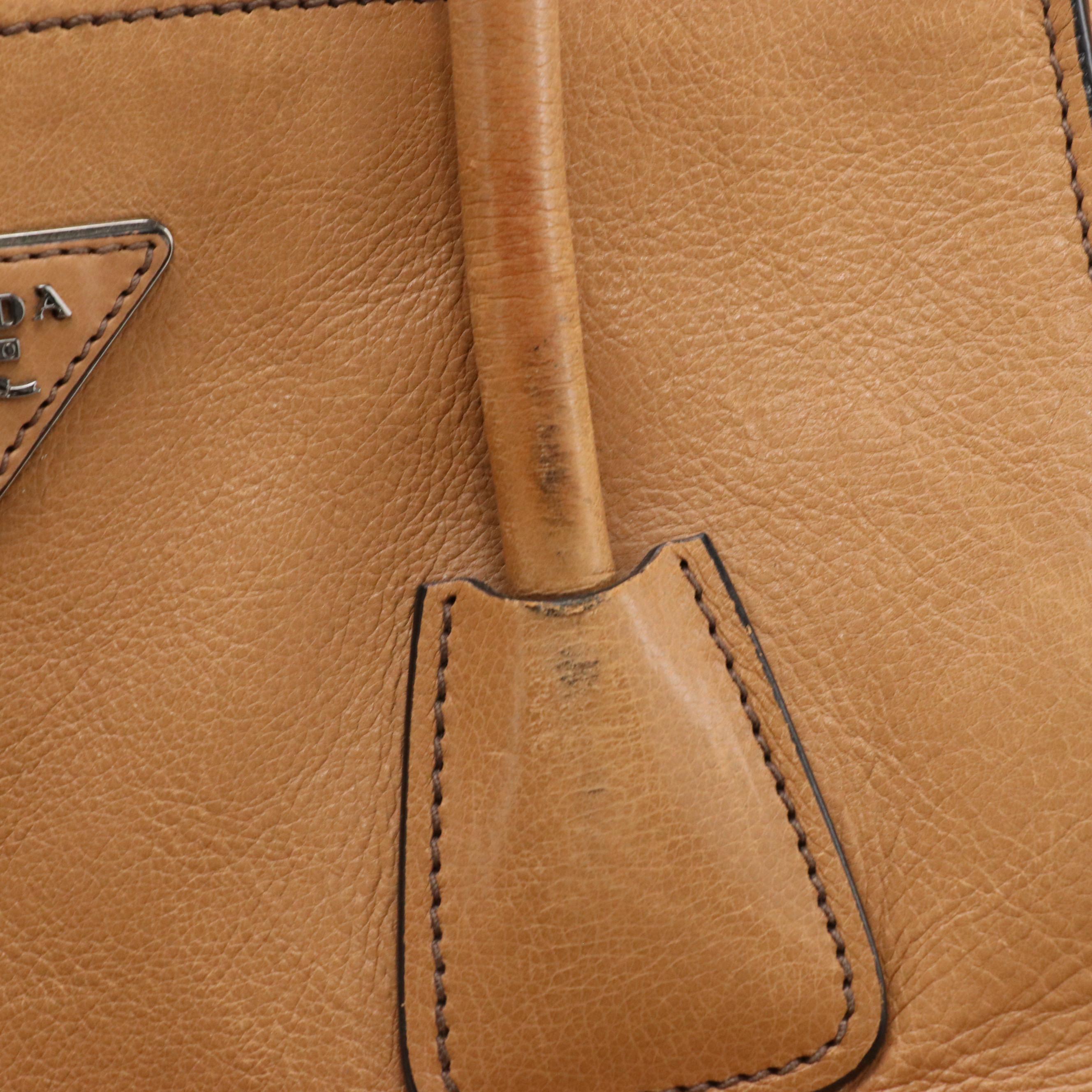 Prada Double Zip Handbag in Natural Glace Calf Leather